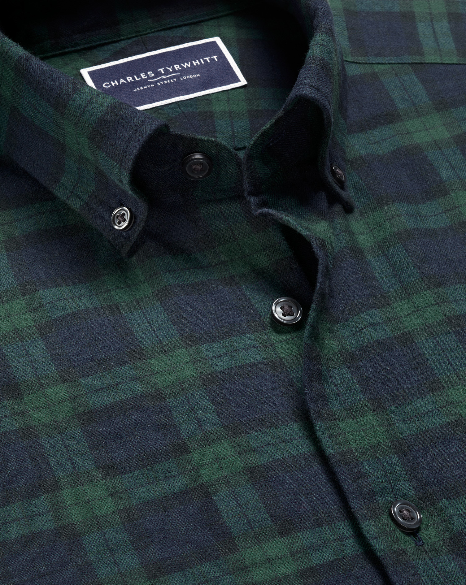 Button-Down Collar Brushed Flannel Shirt - Navy