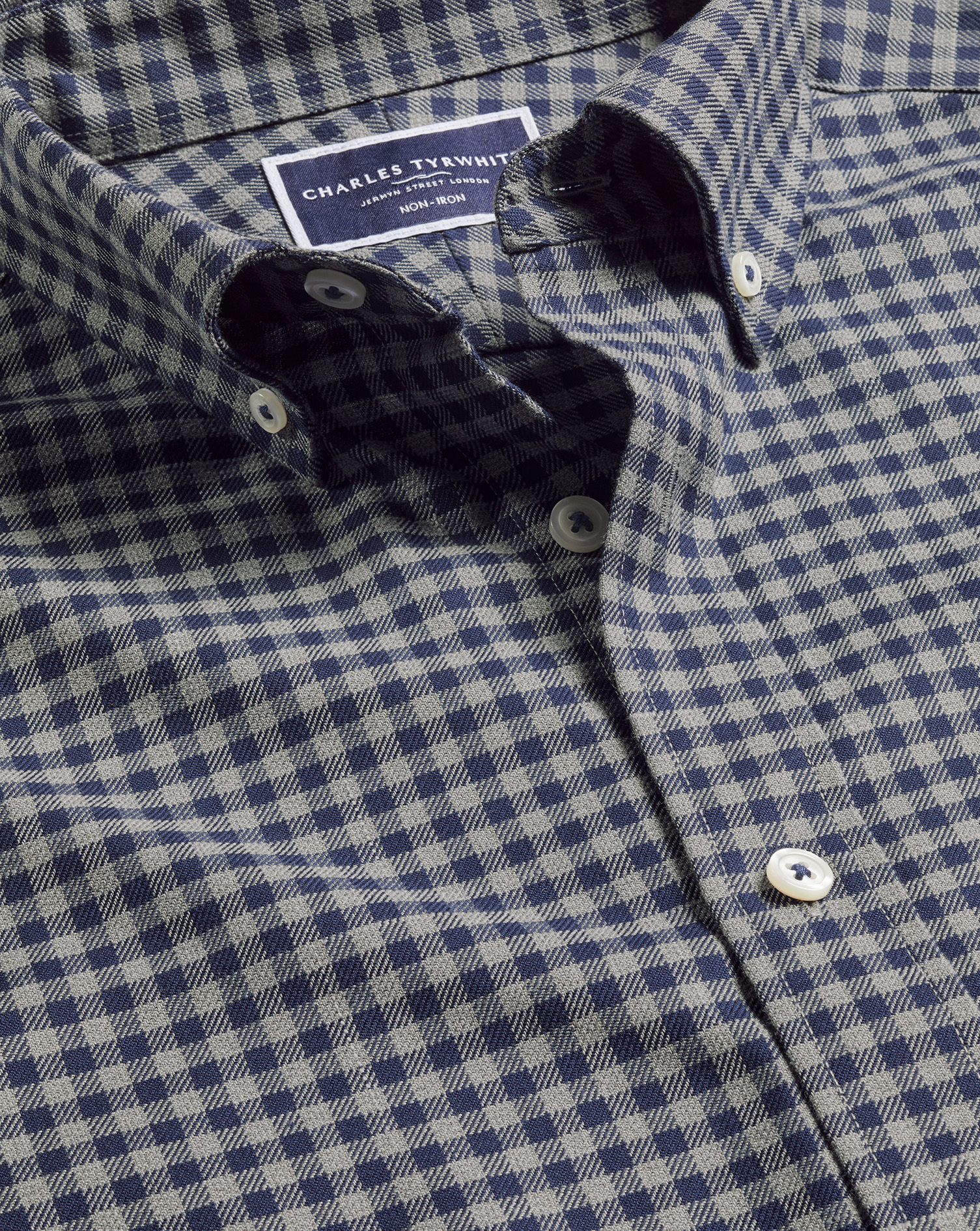 Button-Down Collar Non-Iron Twill Gingham Shirt - Grey