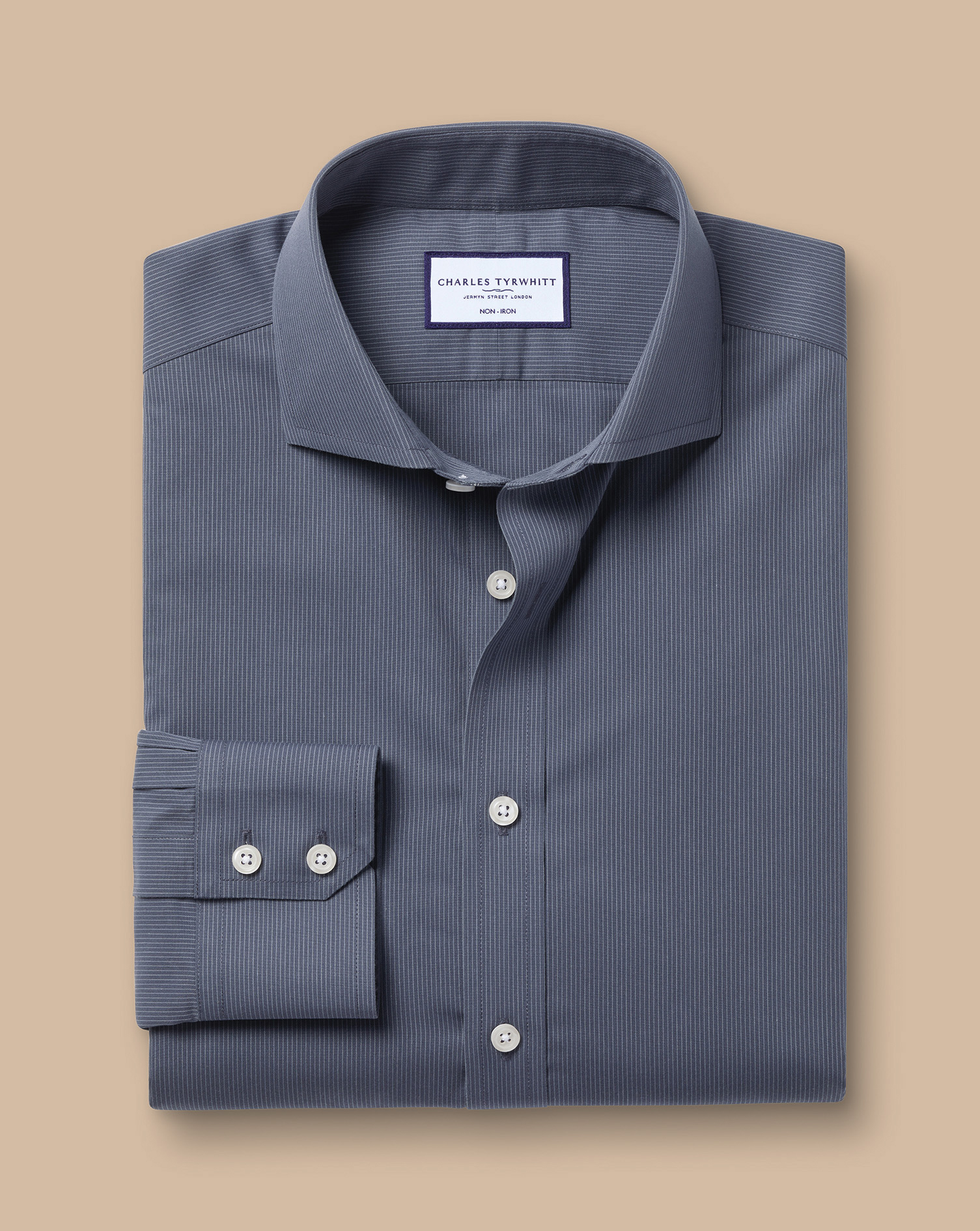 Cutaway Collar Non-Iron Poplin Hairline Stripe Shirt - Heather Blue