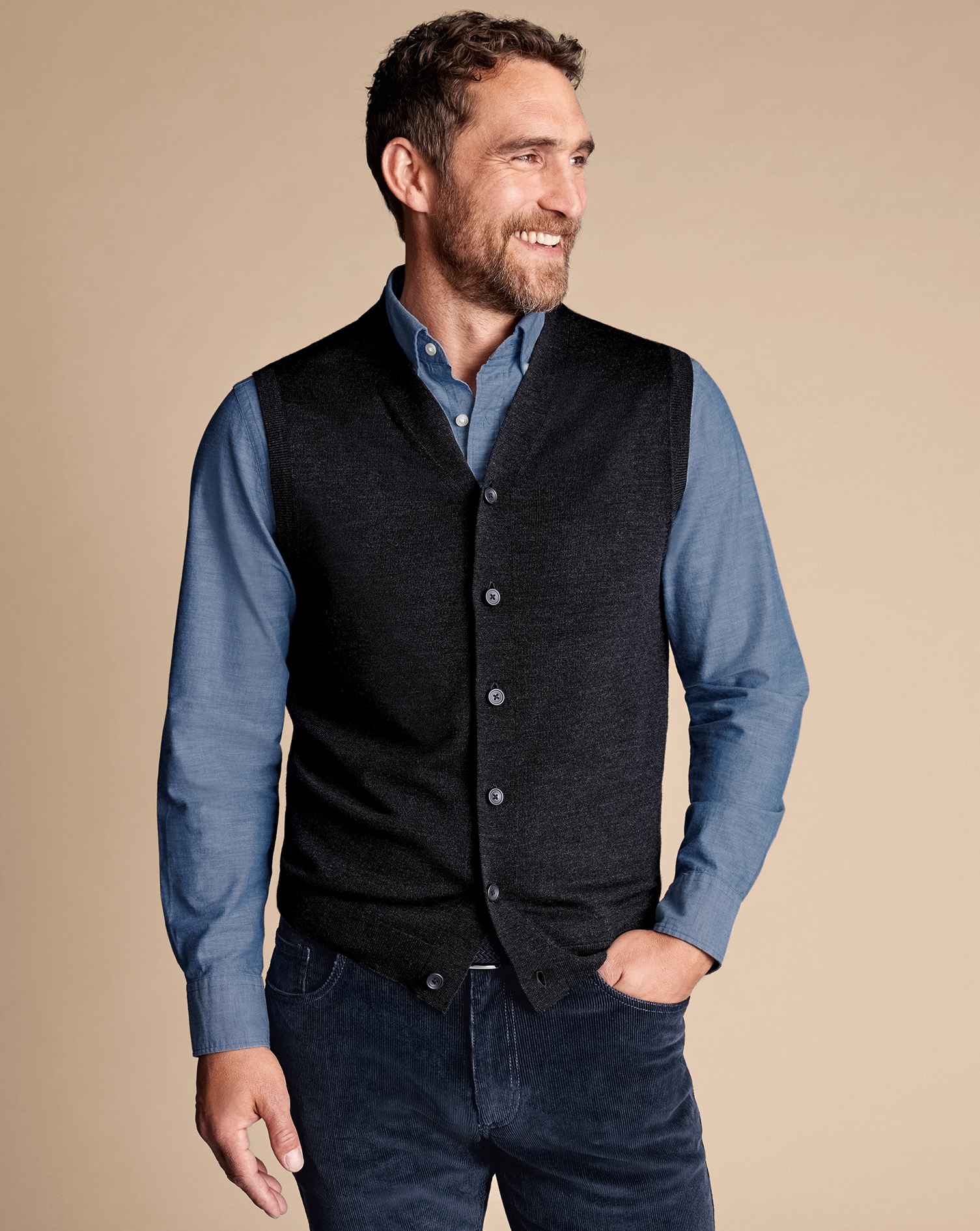 Merino Sleeveless Cardigan - Charcoal Grey