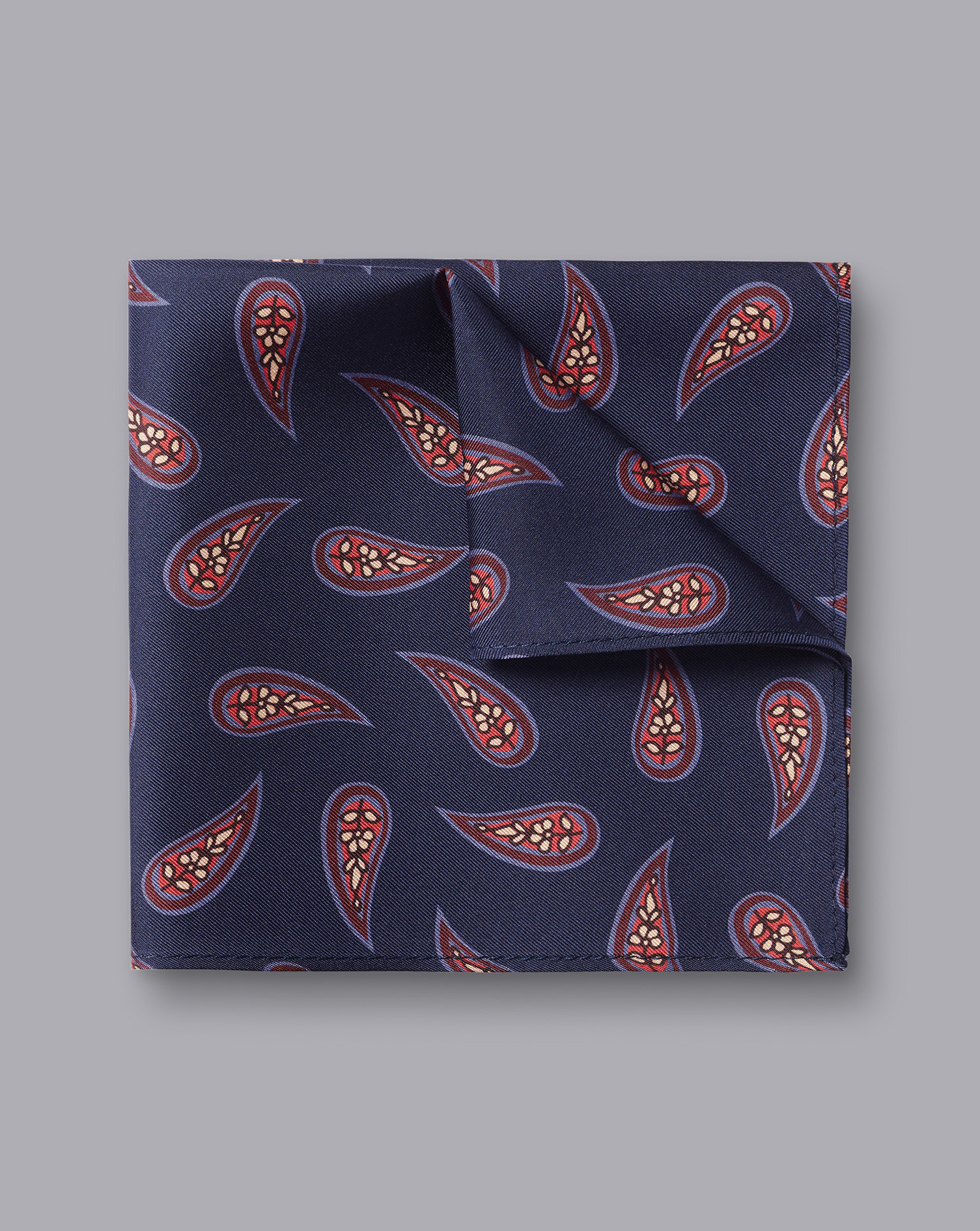 Paisley Silk Pocket Square - Royal Blue & Coral