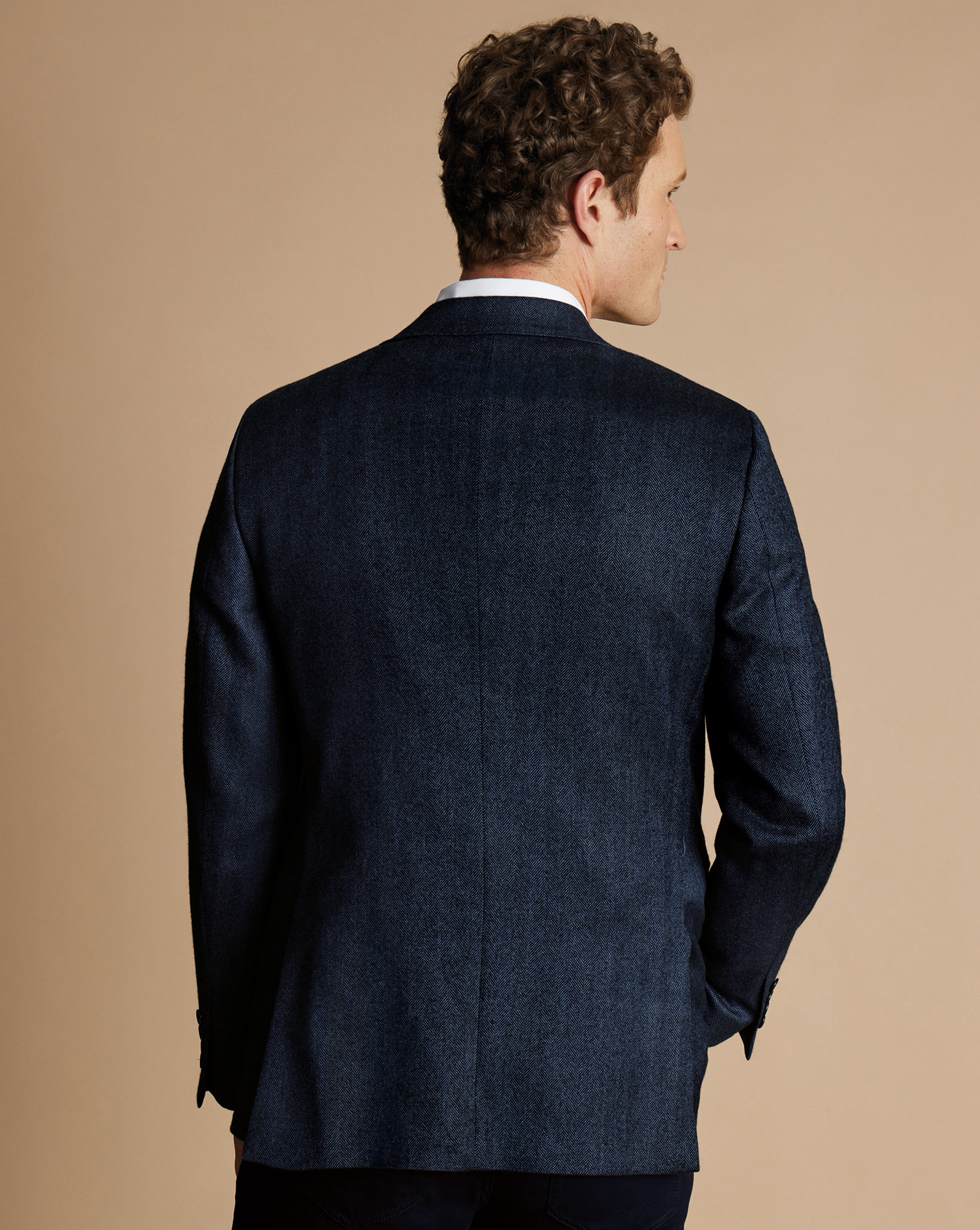 Herringbone Wool Texture Jacket - Denim Blue