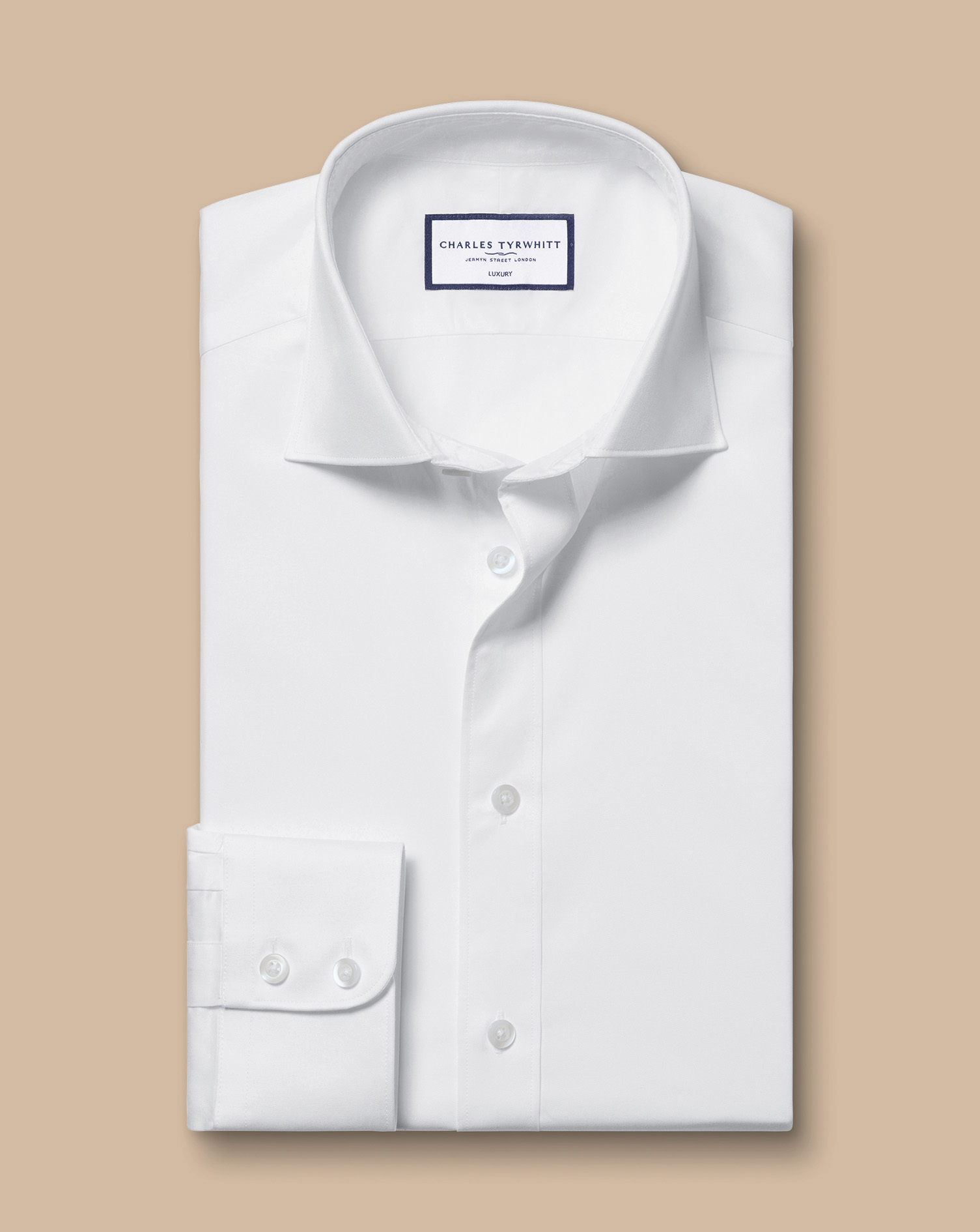 Semi-Cutaway Collar Luxury Twill Shirt - White