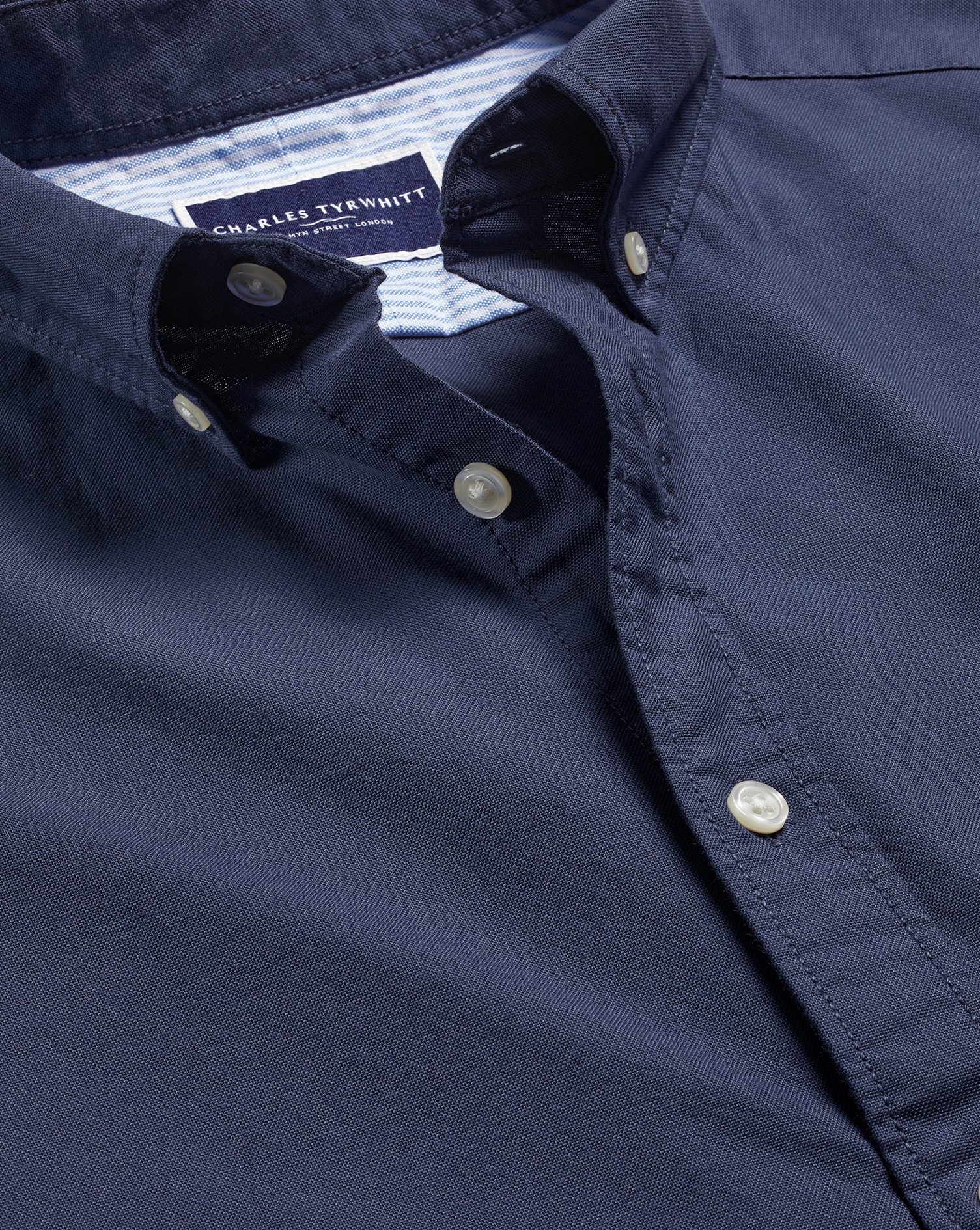 Button-Down Collar Washed Oxford Plain Shirt - Heather Blue