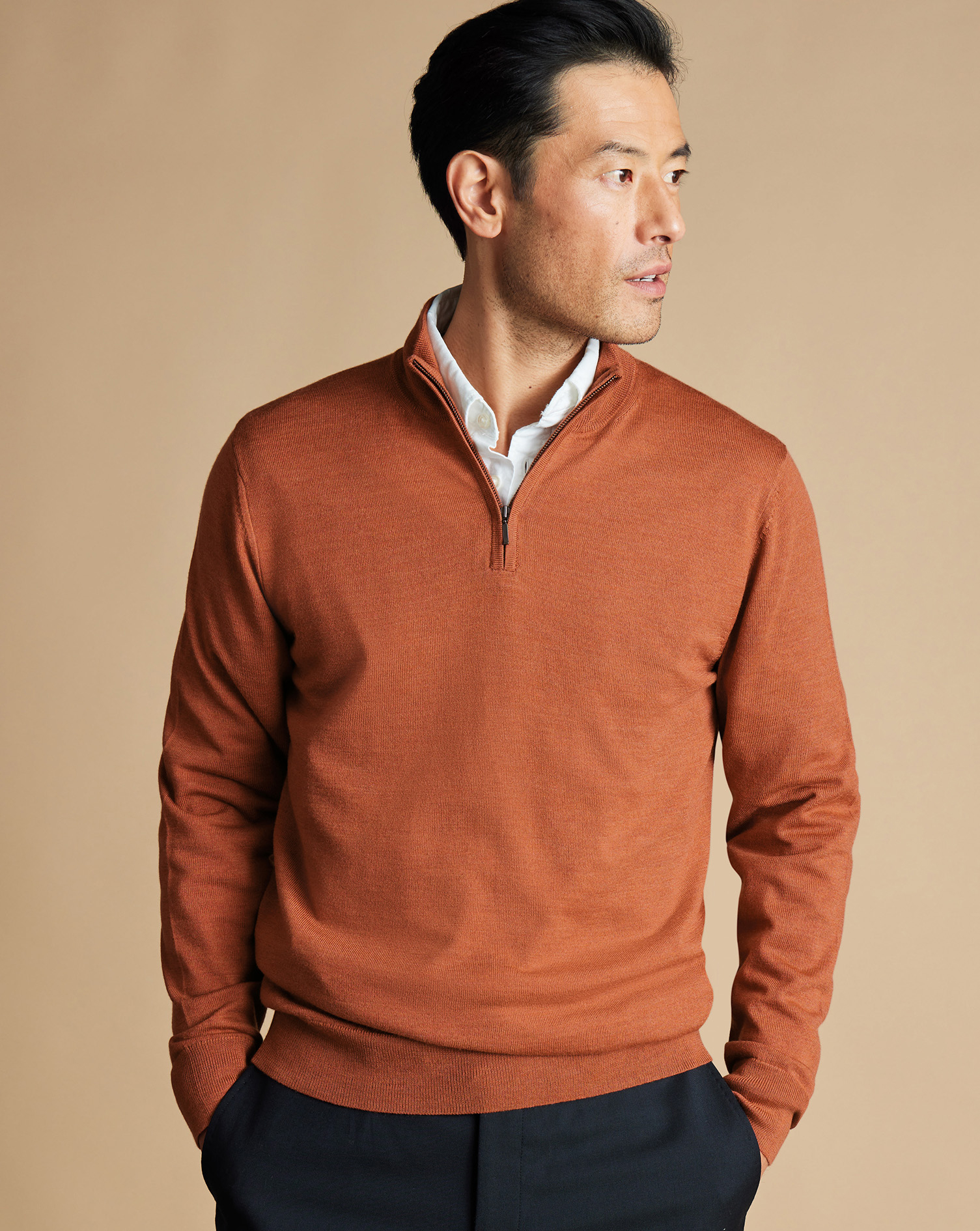 Merino Zip Neck Jumper  - Orange