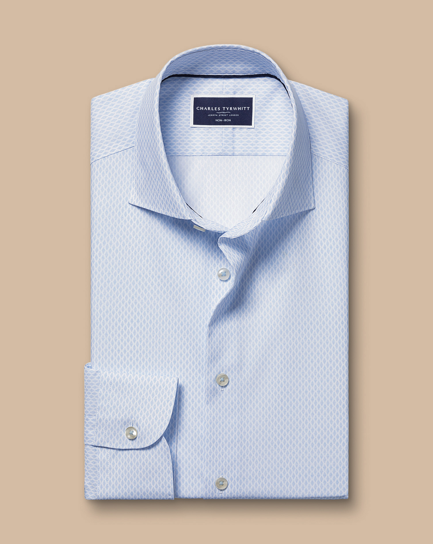 Semi-Cutaway Collar Non-Iron Stretch Print Diamond Shirt - Light Blue