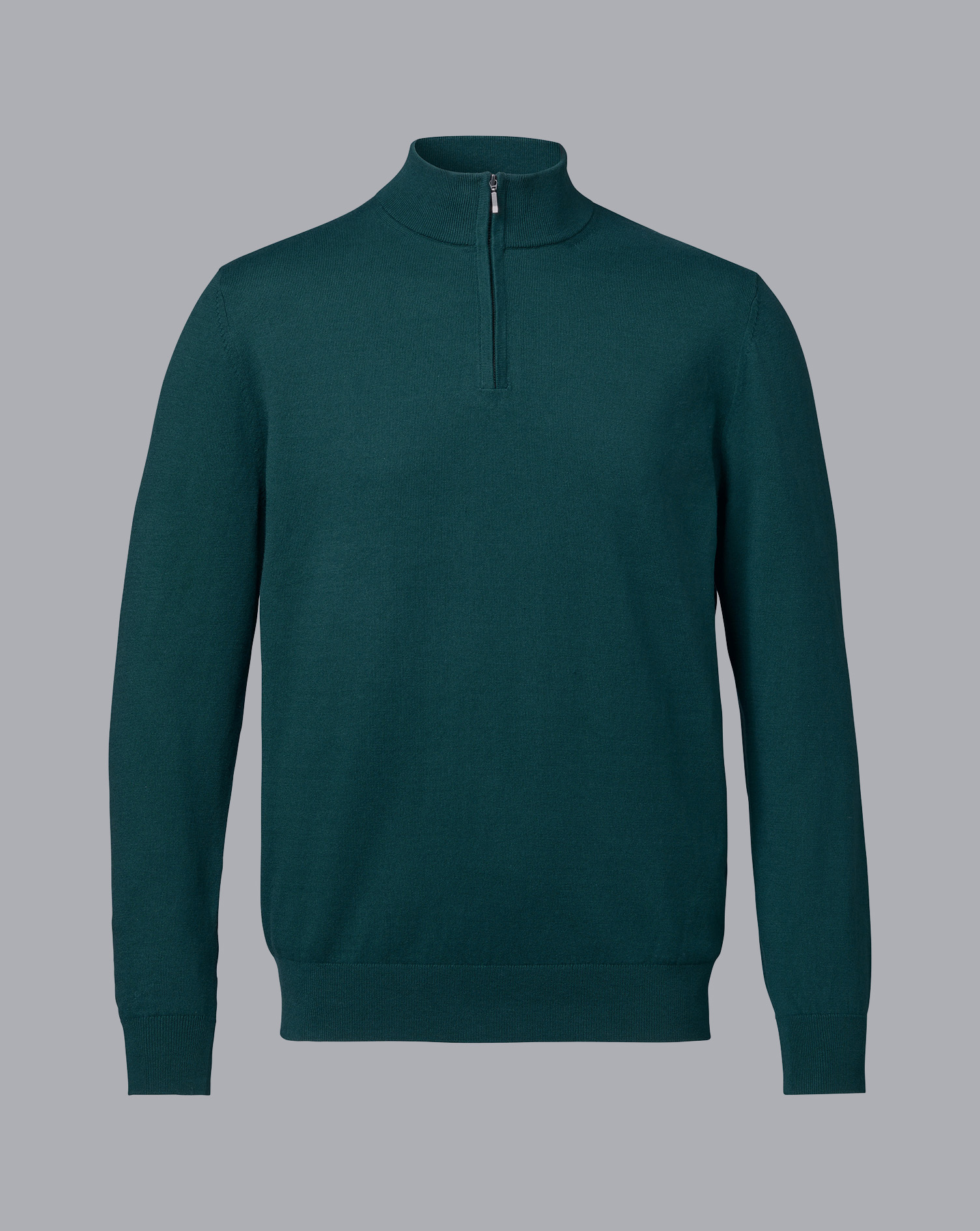 Combed Cotton Zip Neck Jumper - Teal Green