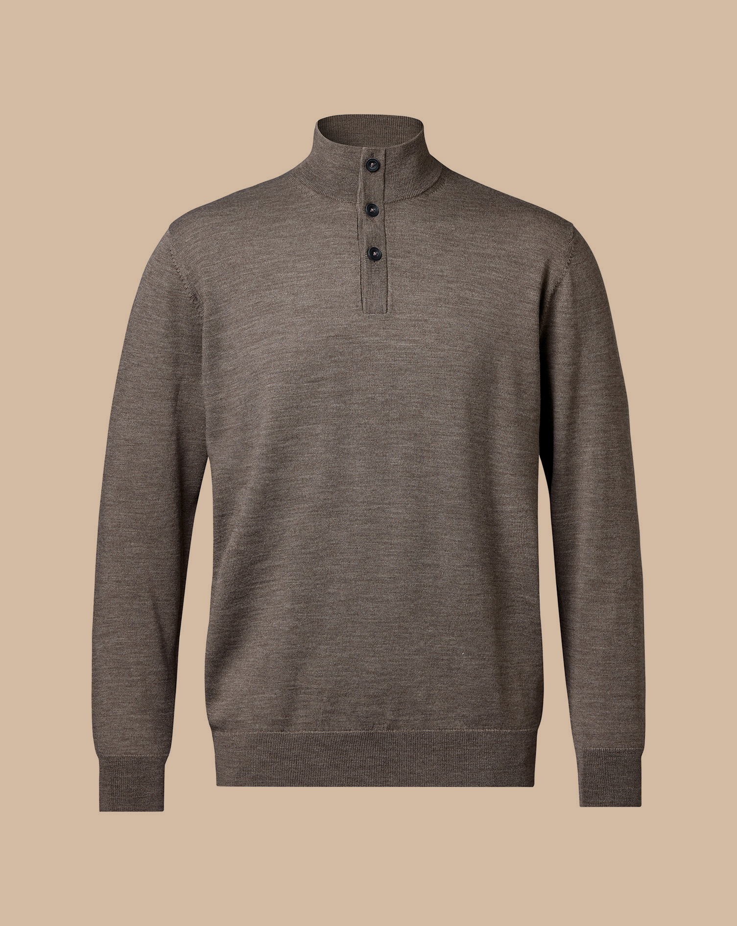 Merino Button Neck Jumper - Mocha