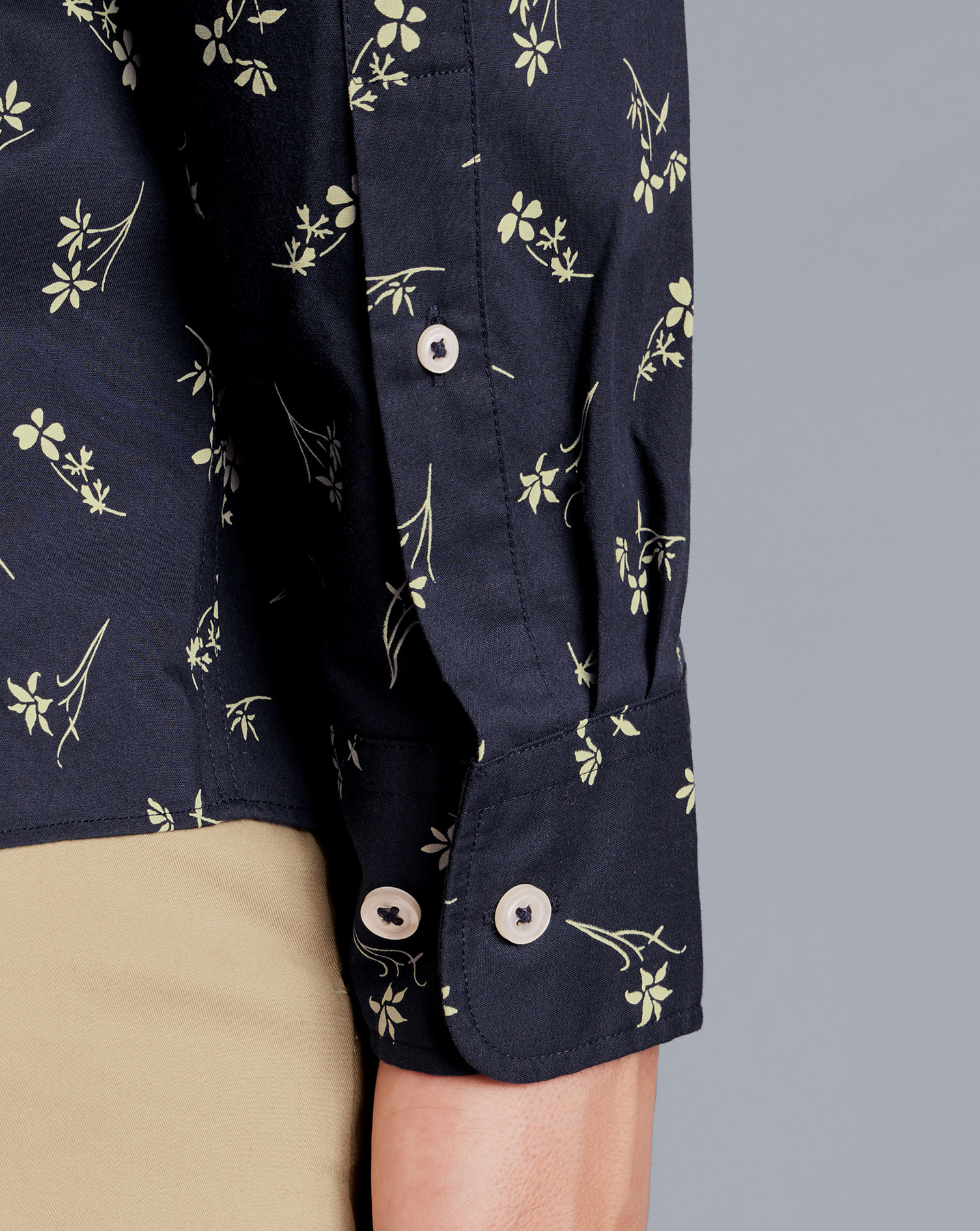 Button-Down Collar Non-Iron Floral Print Shirt - Stone