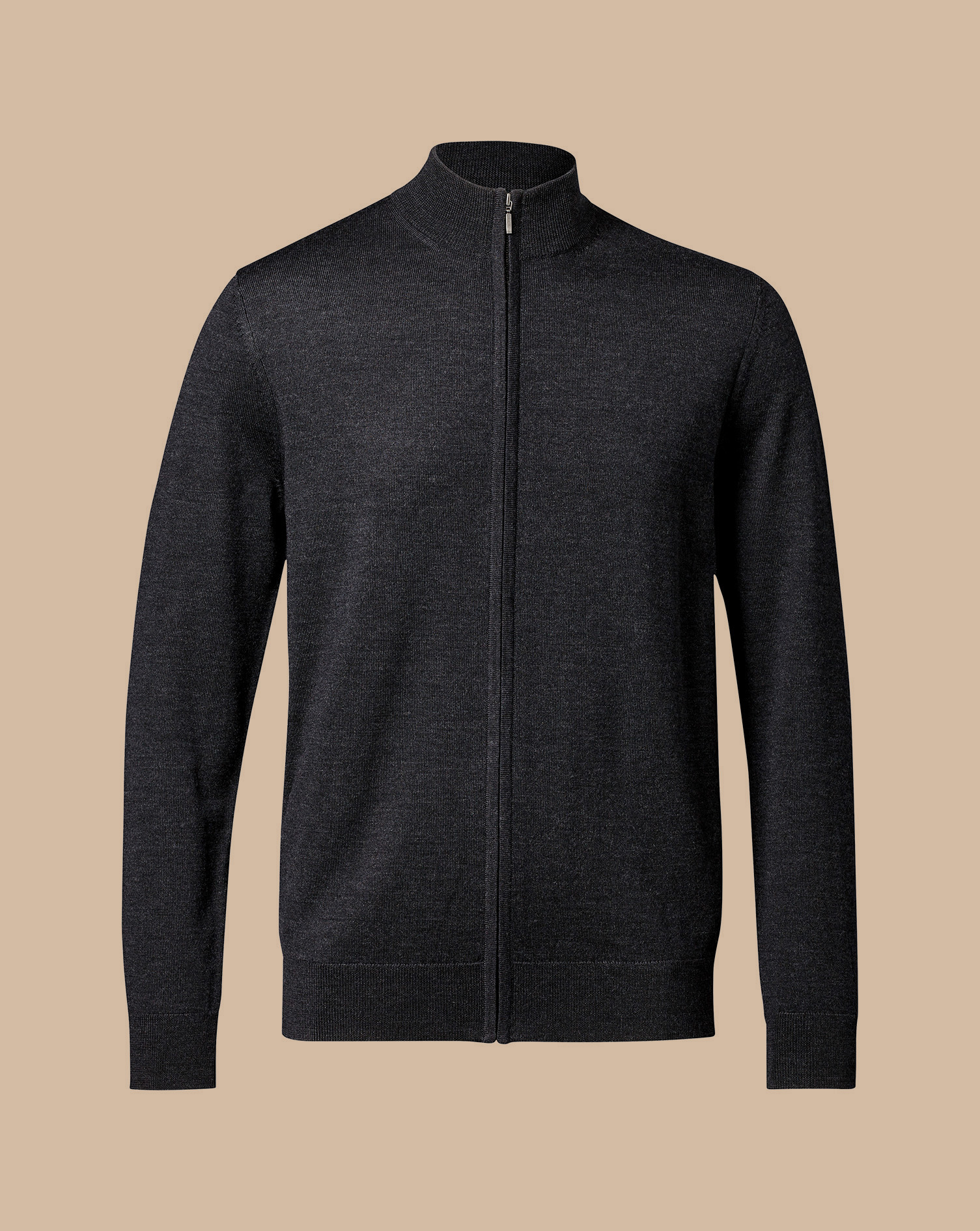 Pure Merino Full Zip-Through Cardigan - Charcoal Grey