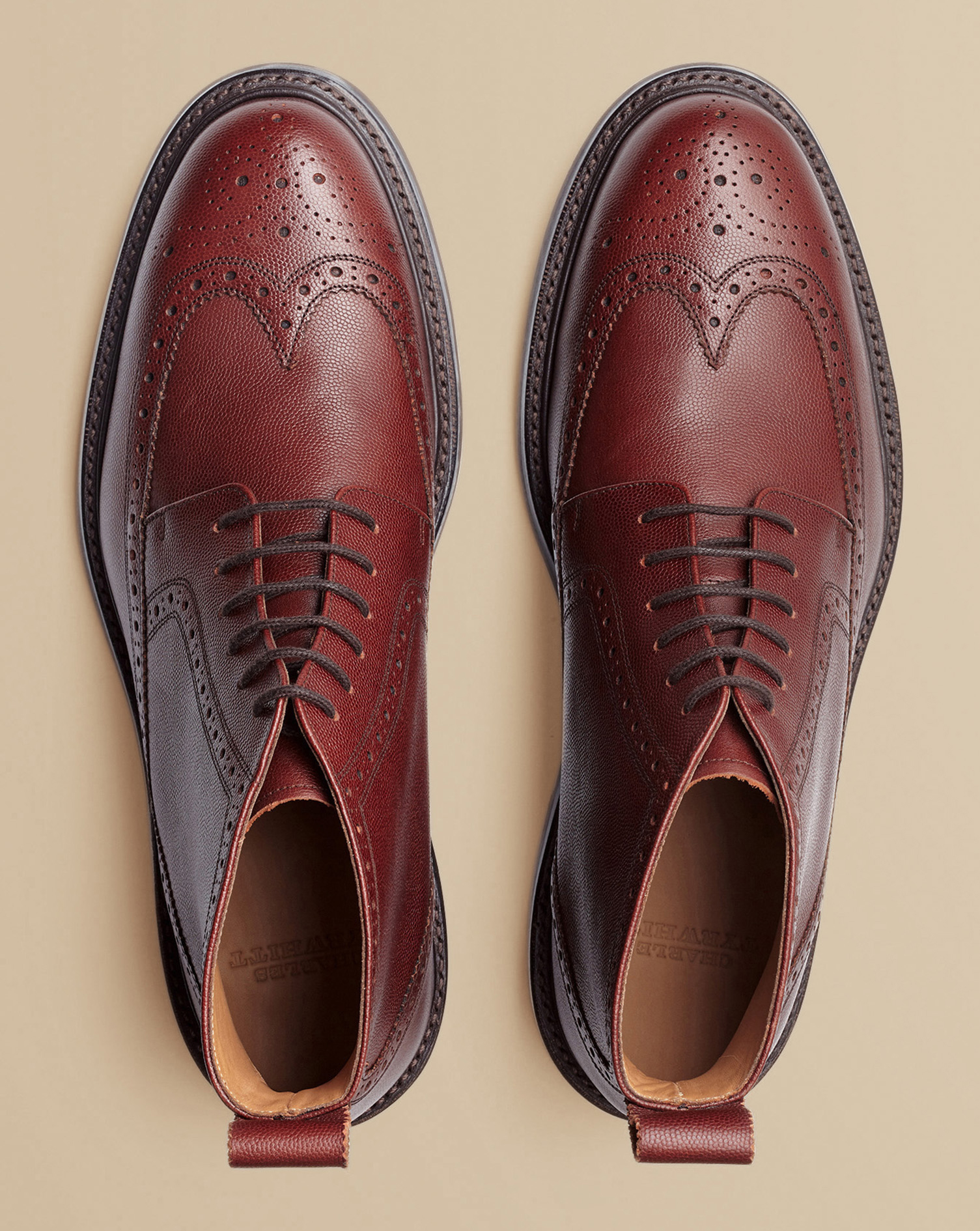 Leather Brogue Boots - Chestnut Brown