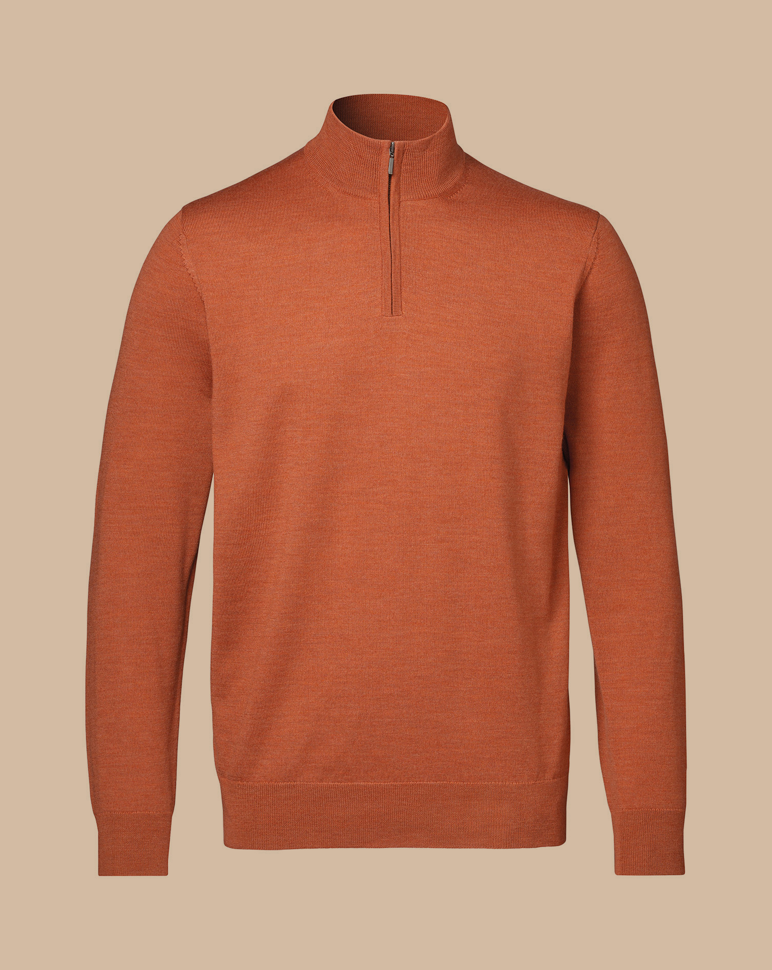 Merino Zip Neck Jumper  - Orange