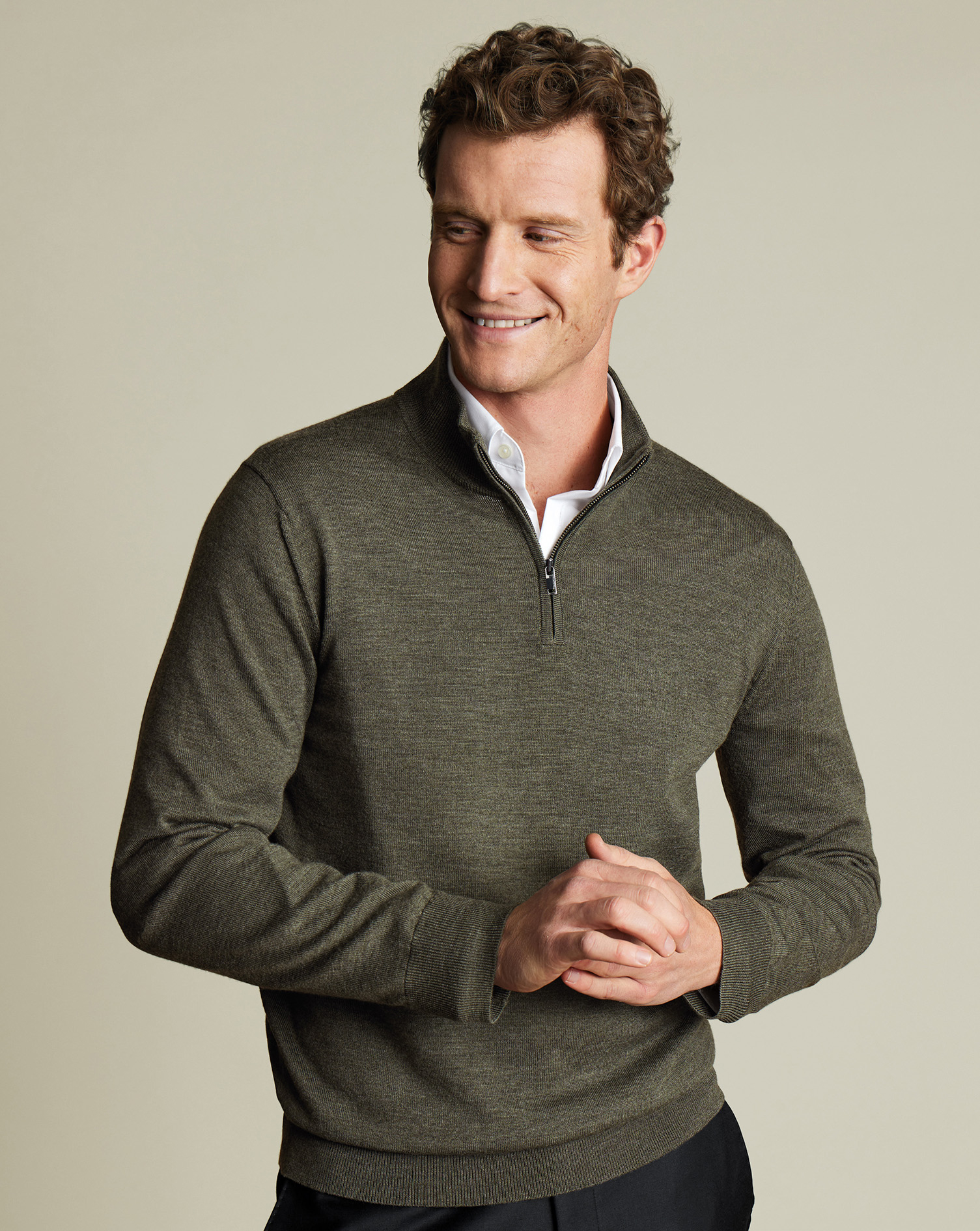 Charles Tyrwhitt Troyer aus Merino - Olivgrün meliert