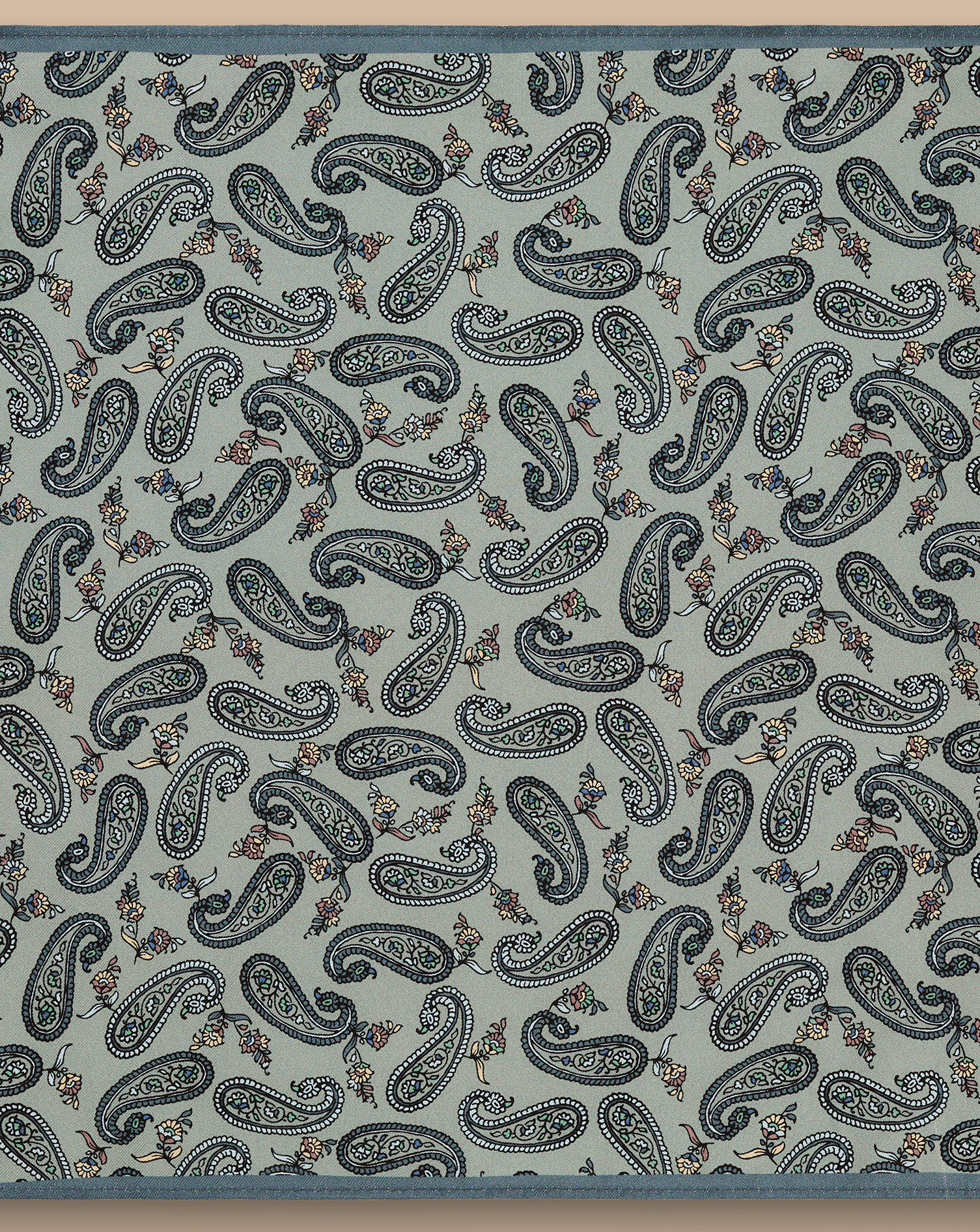 Mini Paisley Print Silk Pocket Square - Sage Green