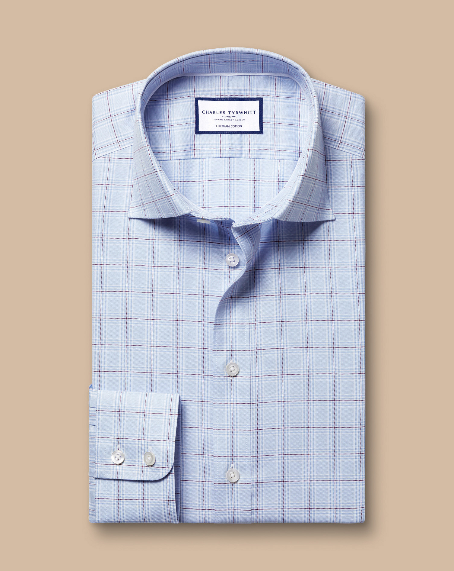 Semi-Cutaway Egyptian Cotton Prince Of Wales Check Shirt - Sky Blue