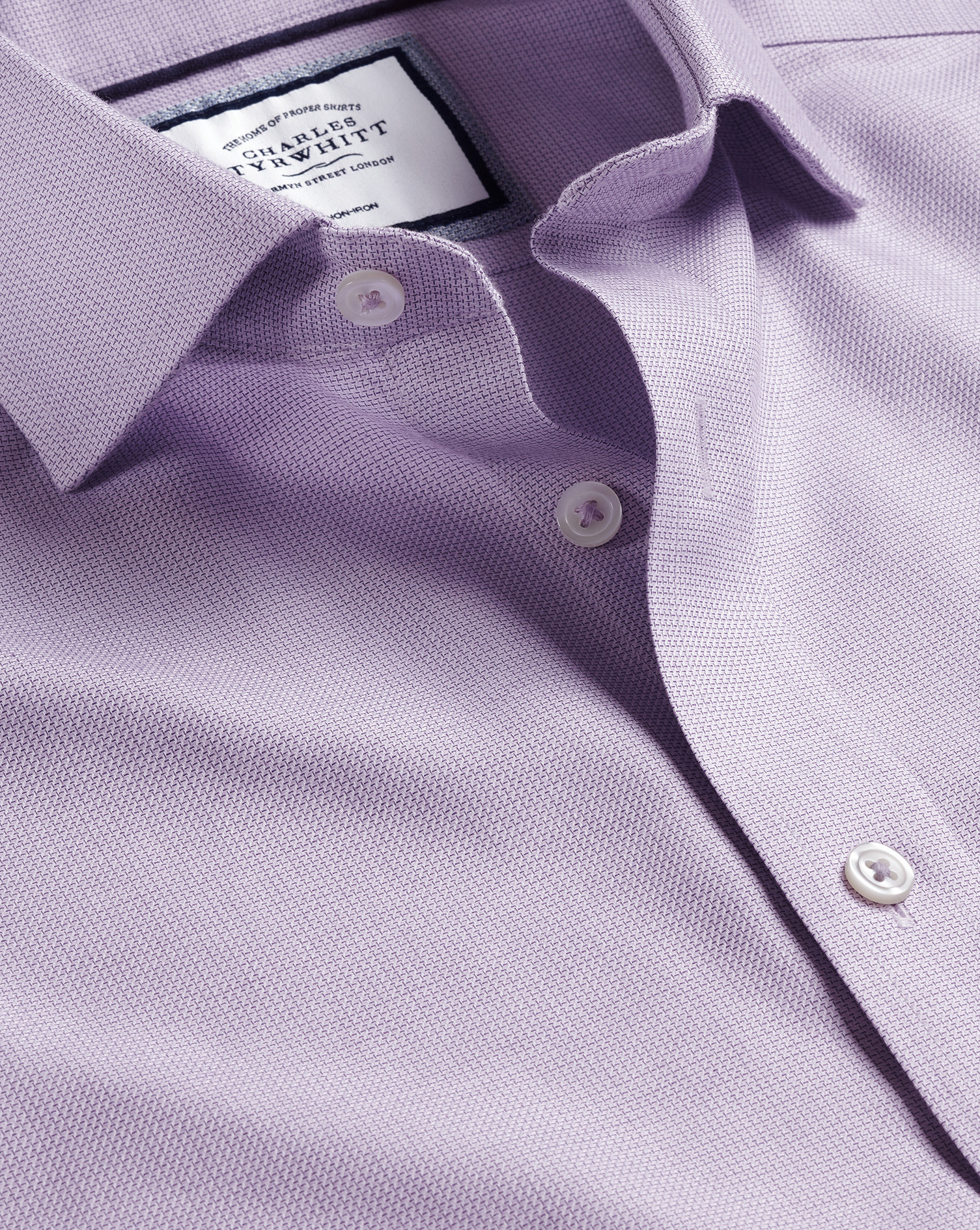 Charles Tyrwhitt Cutaway Collar Non-iron Richmond Weave Cotton Dress Shirt In Purple