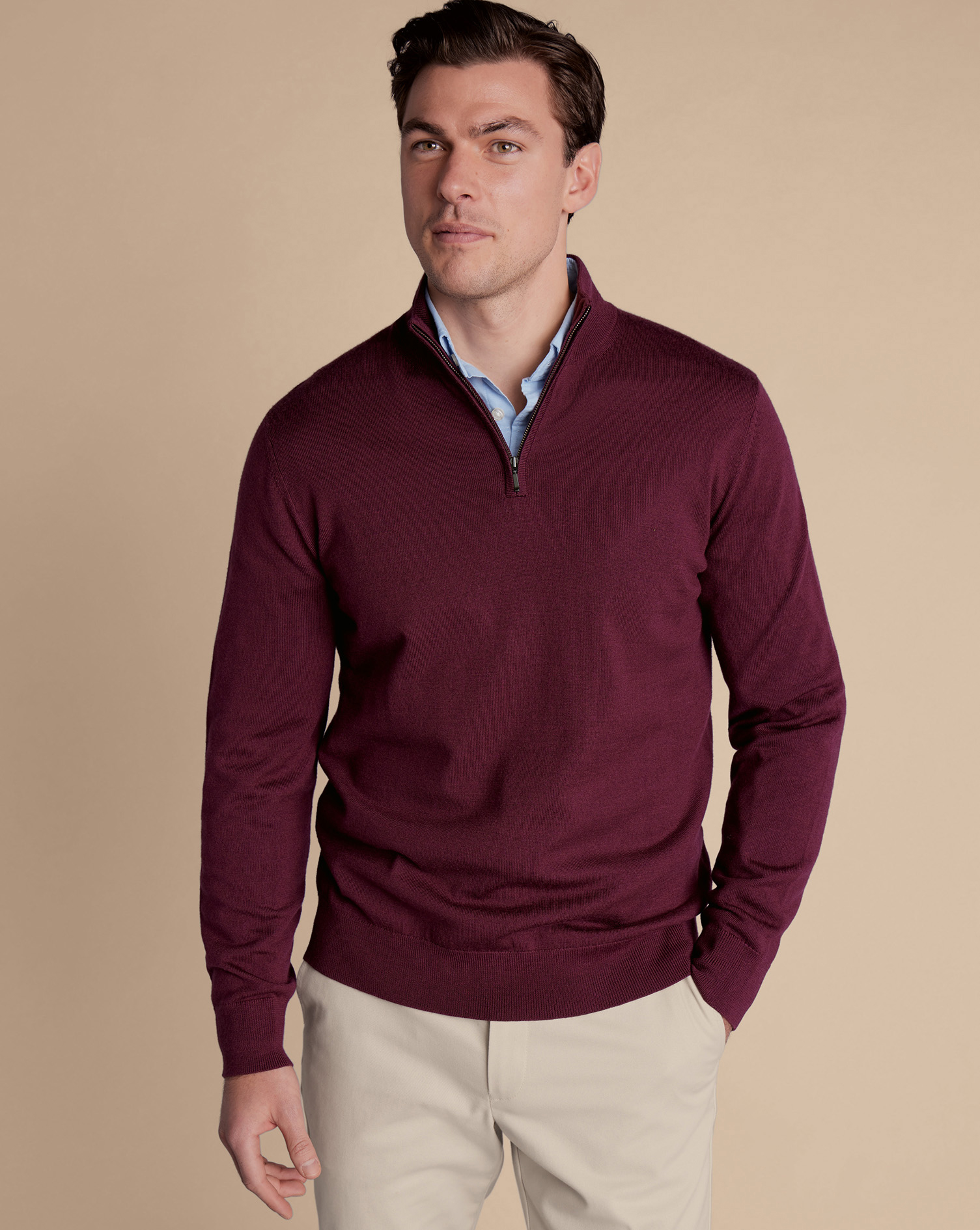 Merino Zip Neck Jumper - Burgundy