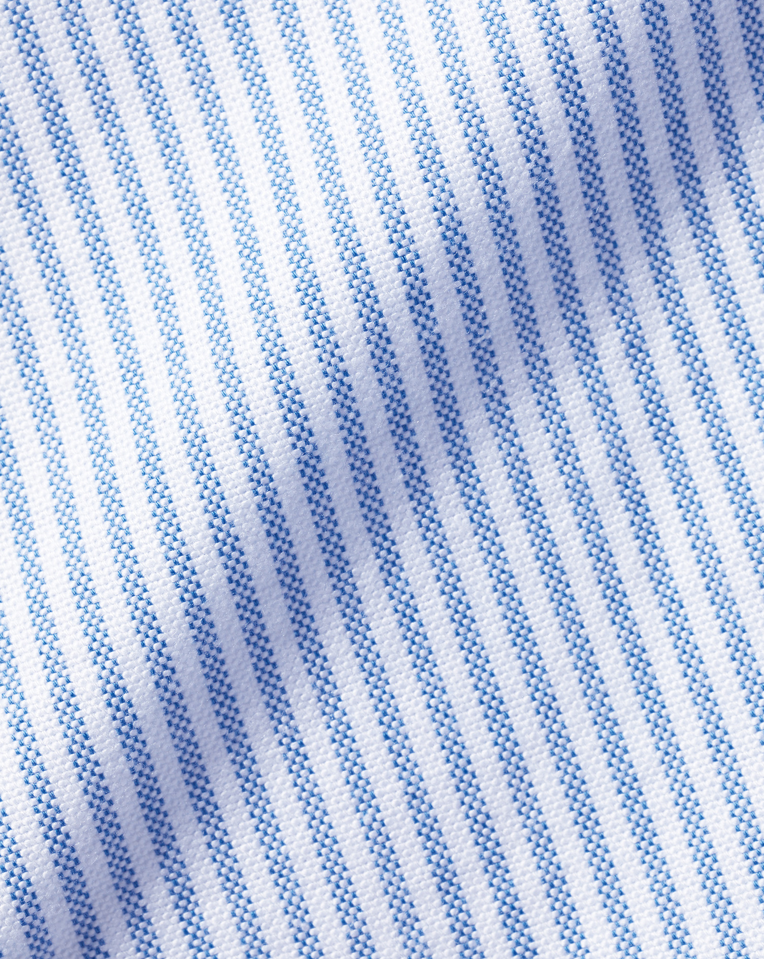 Collarless Stretch Washed Oxford Stripe Shirt - Ocean Blue