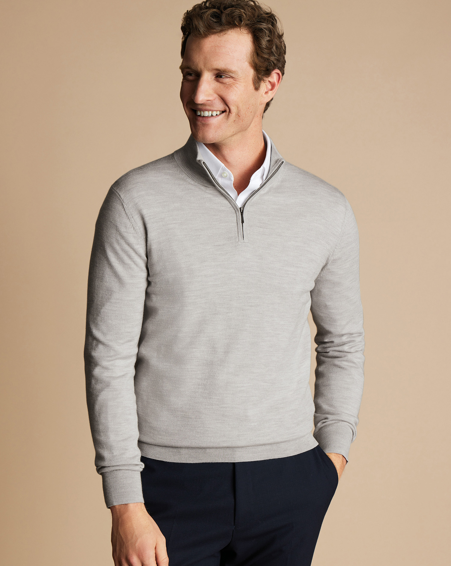 Merino Zip Neck Jumper - Silver