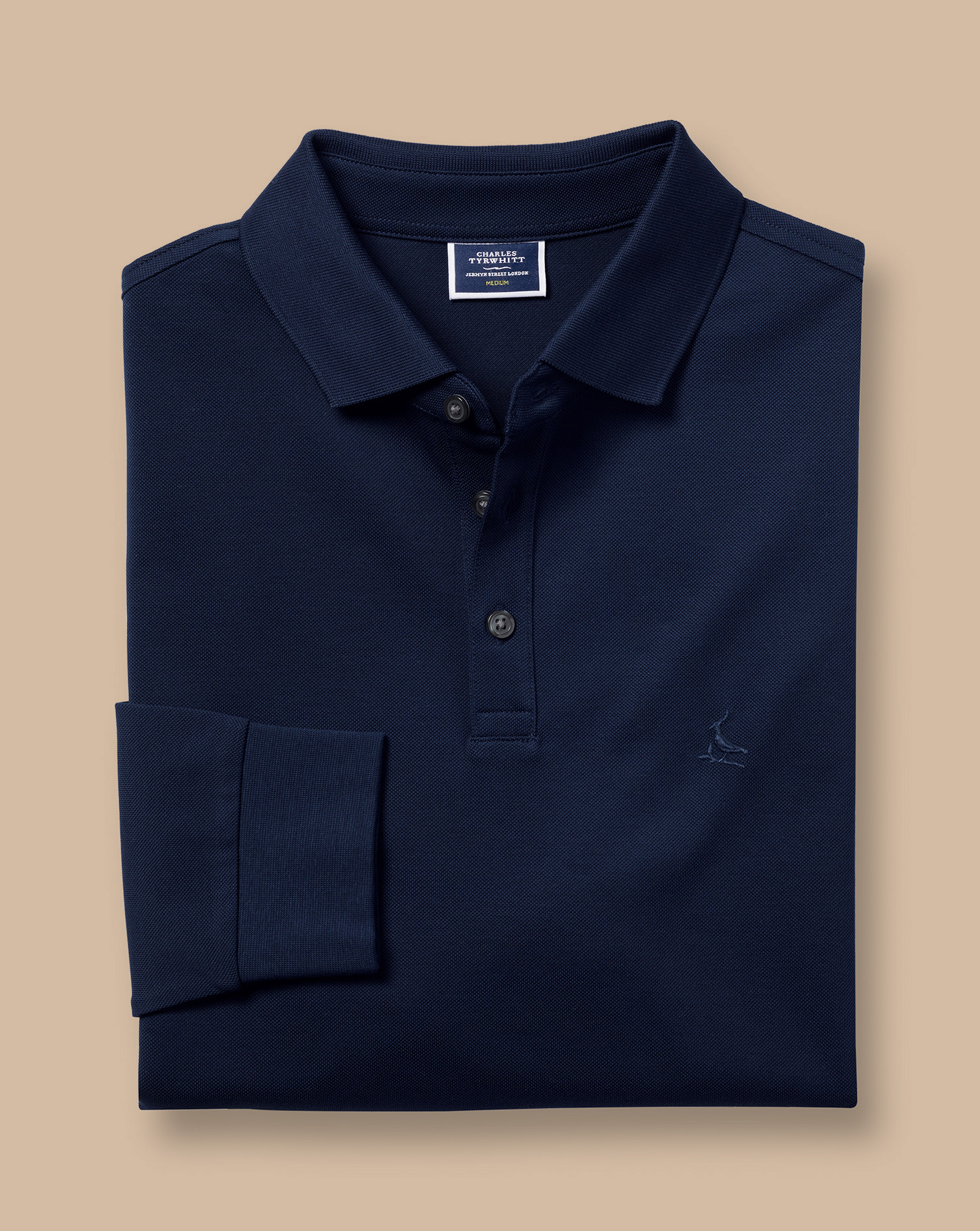 Long Sleeve Tyrwhitt Pique Polo - Navy