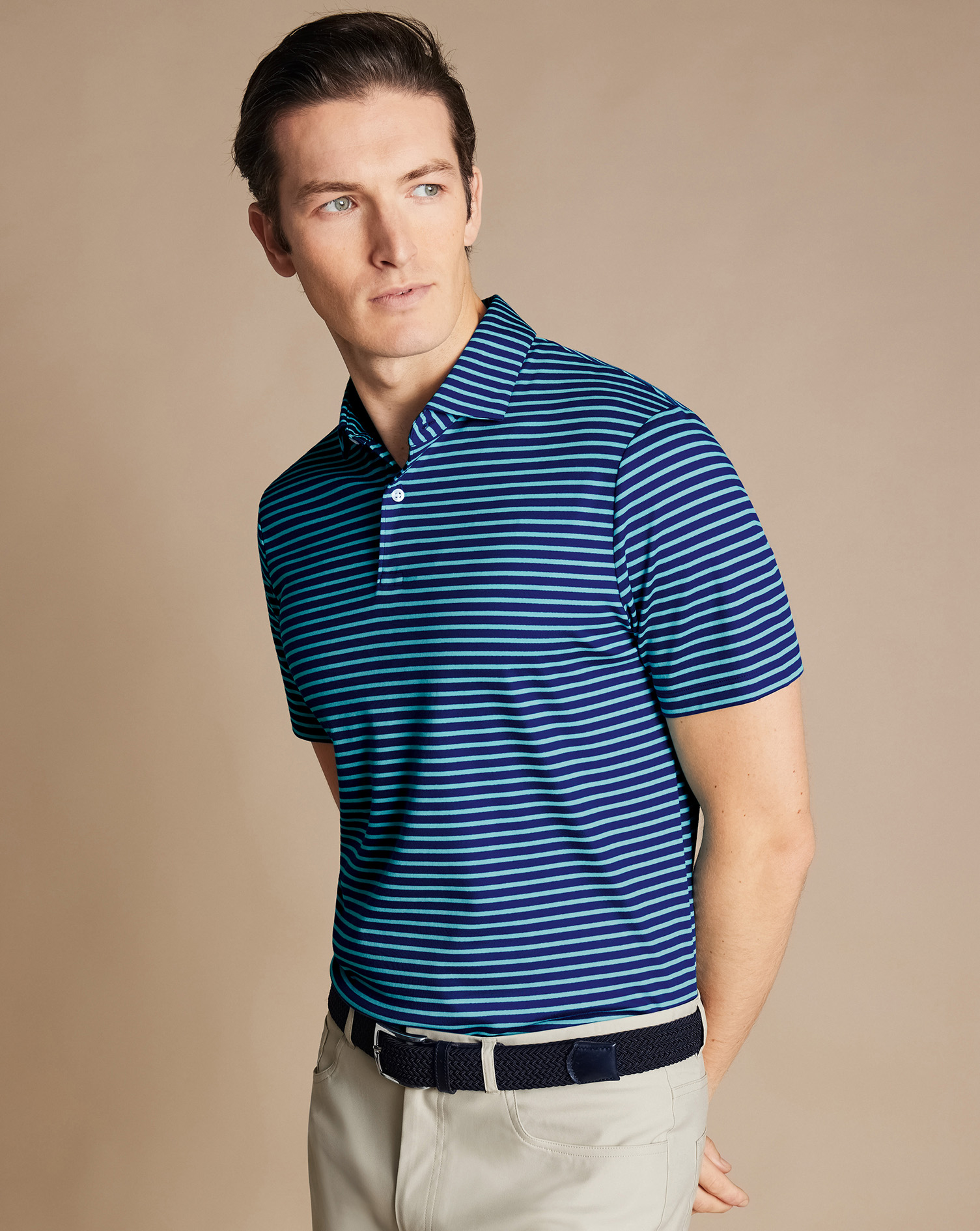 Smart Jersey Stripe Polo - Aqua Green