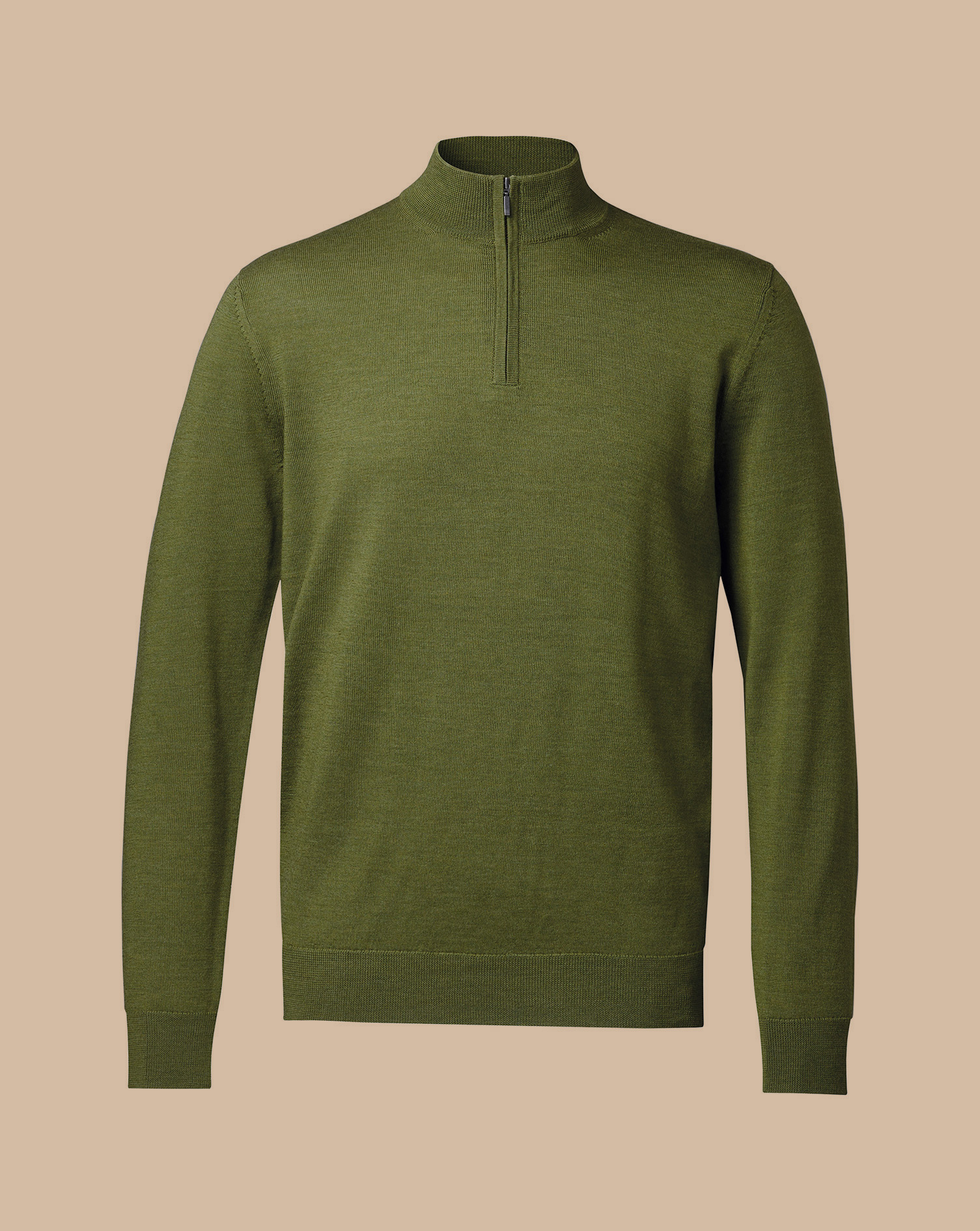 Merino Zip Neck Jumper - Moss Green