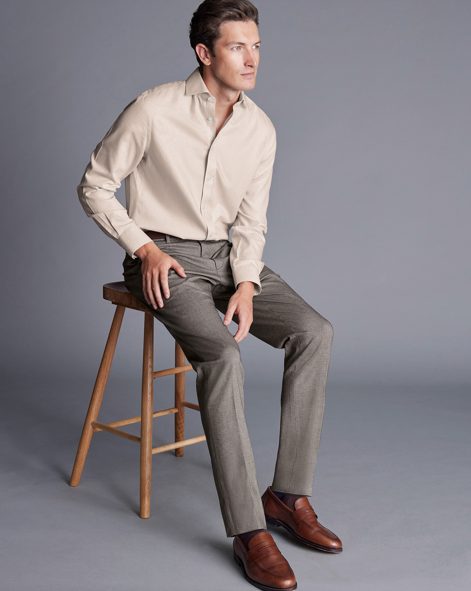 Smart Cotton Stretch Trousers - Taupe