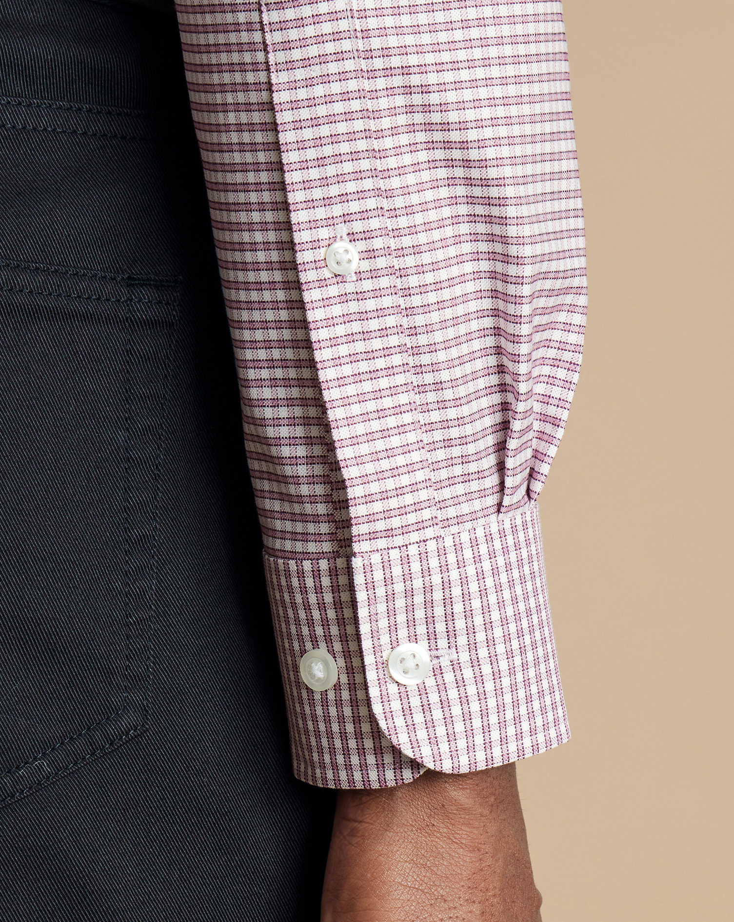 Button-Down Collar Non-Iron Stretch Oxford Check Shirt - Claret Pink