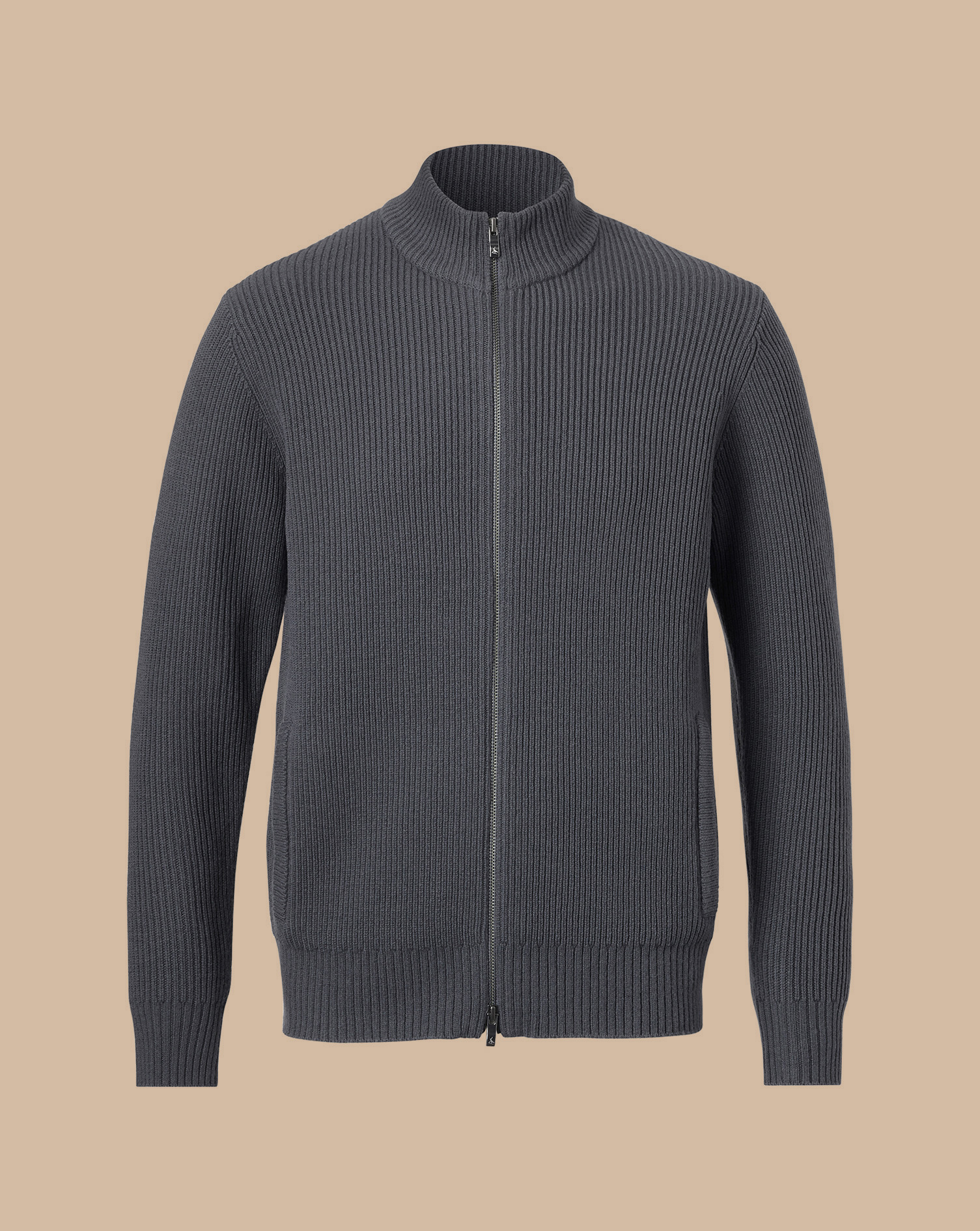 Chunky Zip Funnel Neck Cardigan - Slate Grey