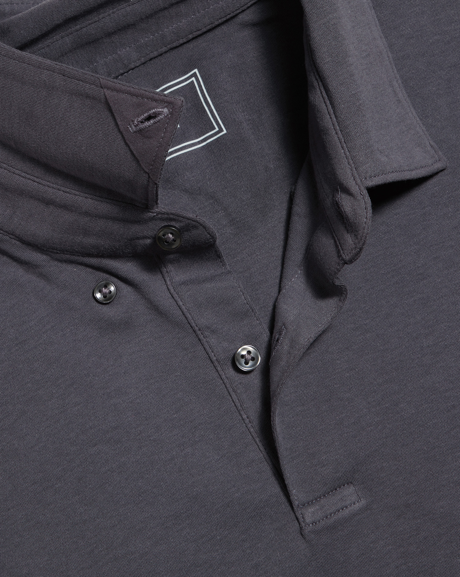 Combed Cotton Long Sleeve Polo - Dark Grey