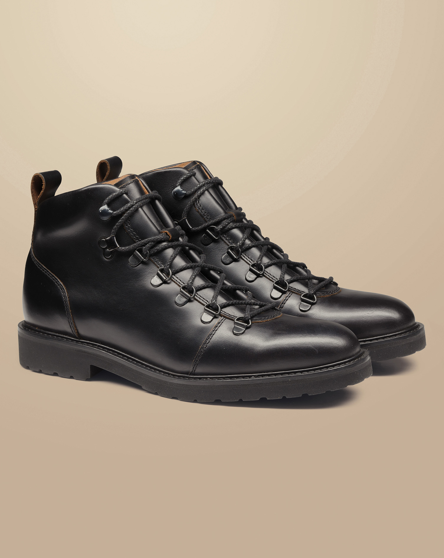 Leather Rubber Sole Boots - Black