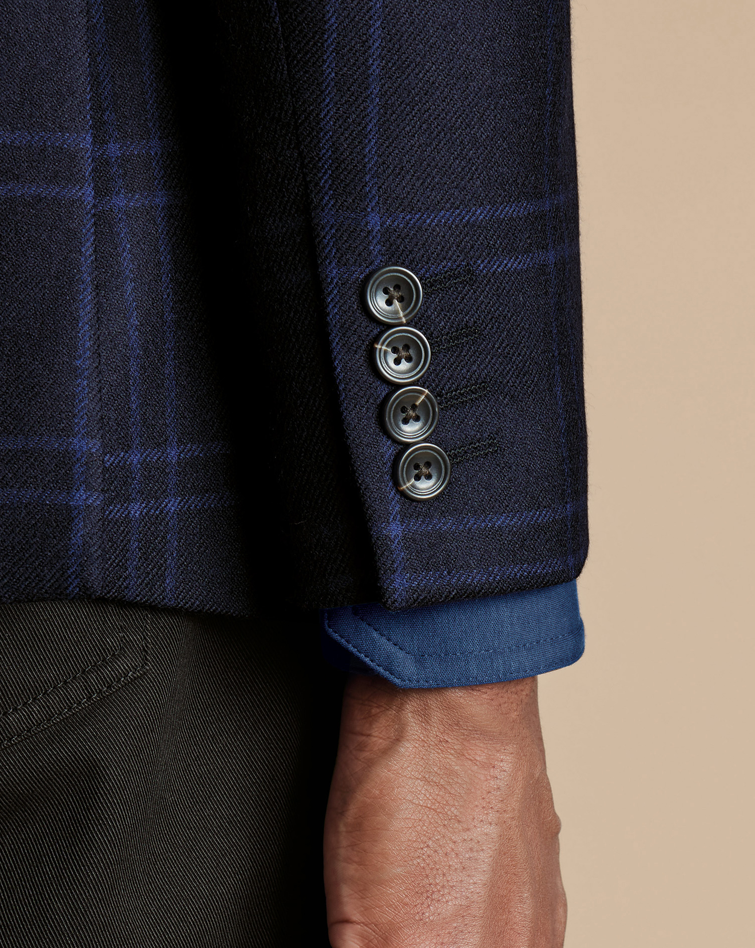 Wool Texture Check Jacket - French Navy