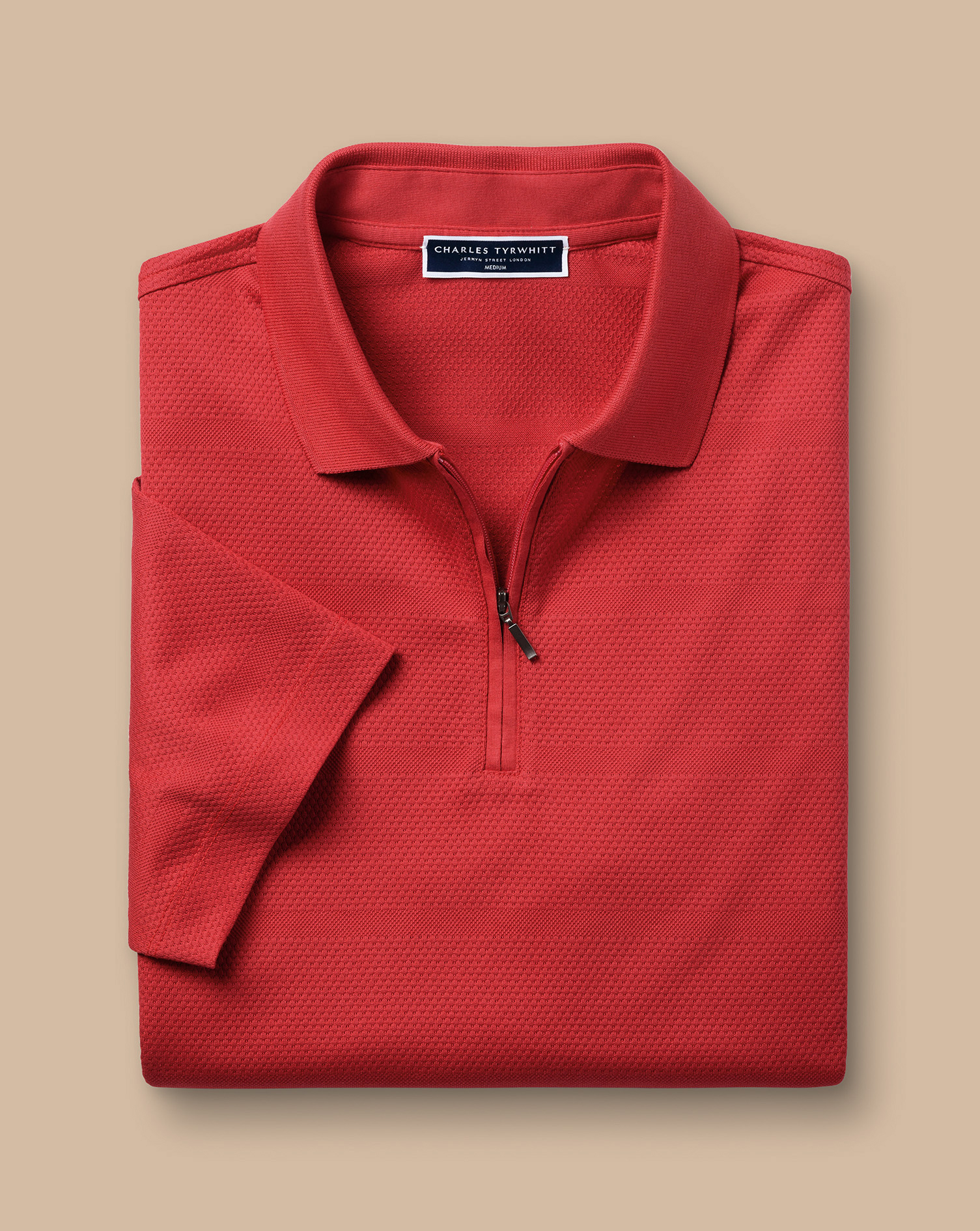 Performance Textured Stripe Polo - Coral Pink 