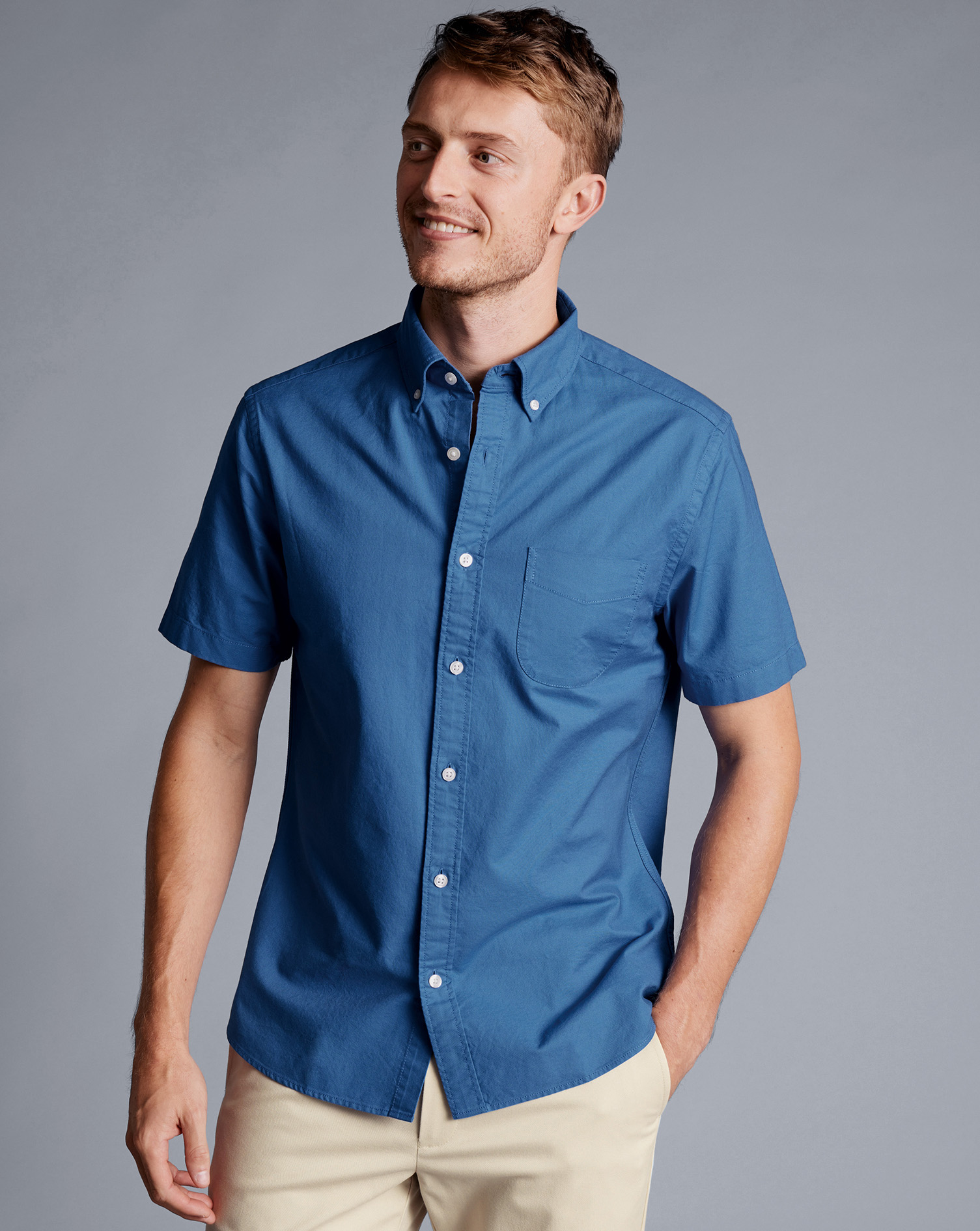 Washed Oxford Short Sleeve Shirt - Ocean Blue