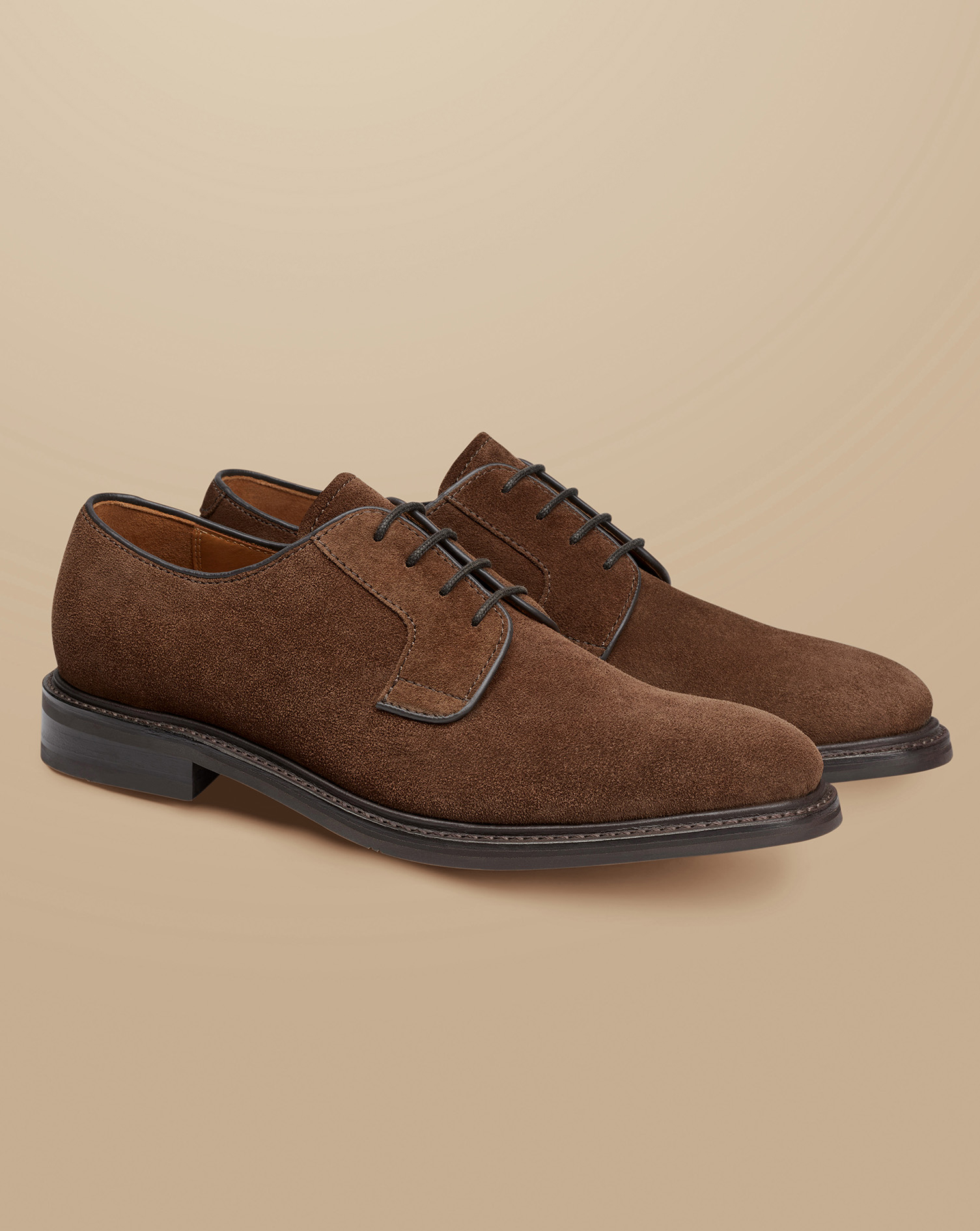 Rubber Sole Suede Derby Shoes - Walnut Brown