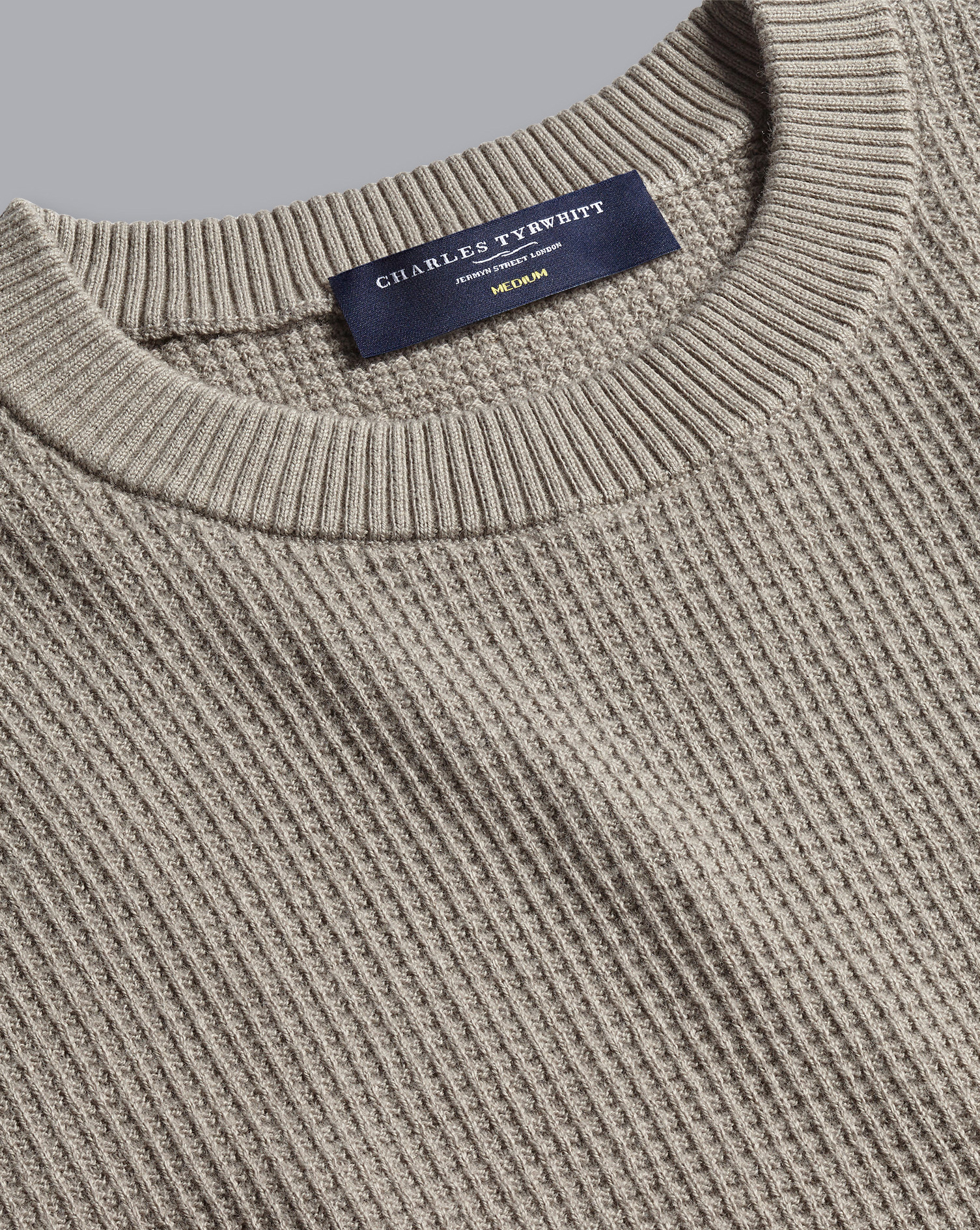 Cotton Merino Waffle Crew Neck - Taupe