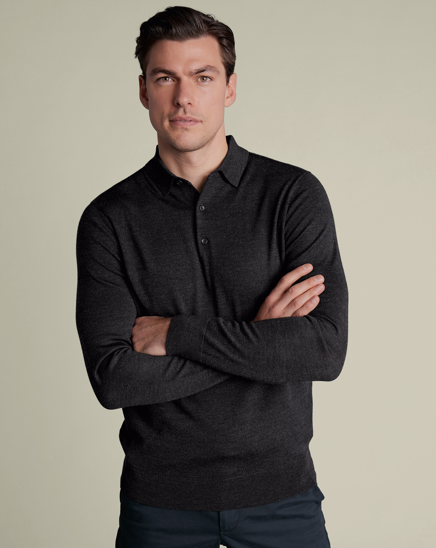 Charles Tyrwhitt Pullover aus Merinowolle mit Polokragen - Dunkles Anthrazit