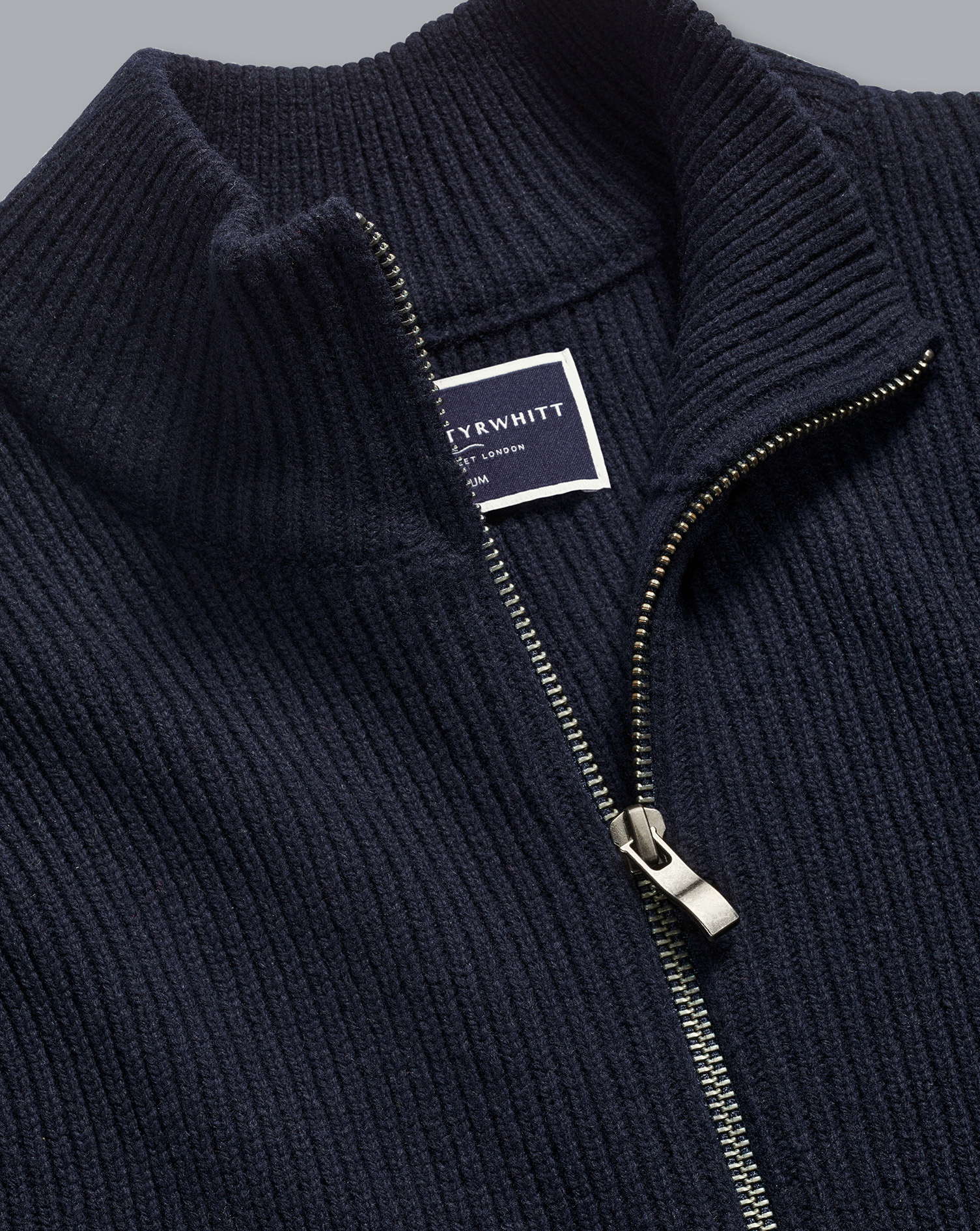 Chunky Zip Funnel Neck Cardigan - Navy