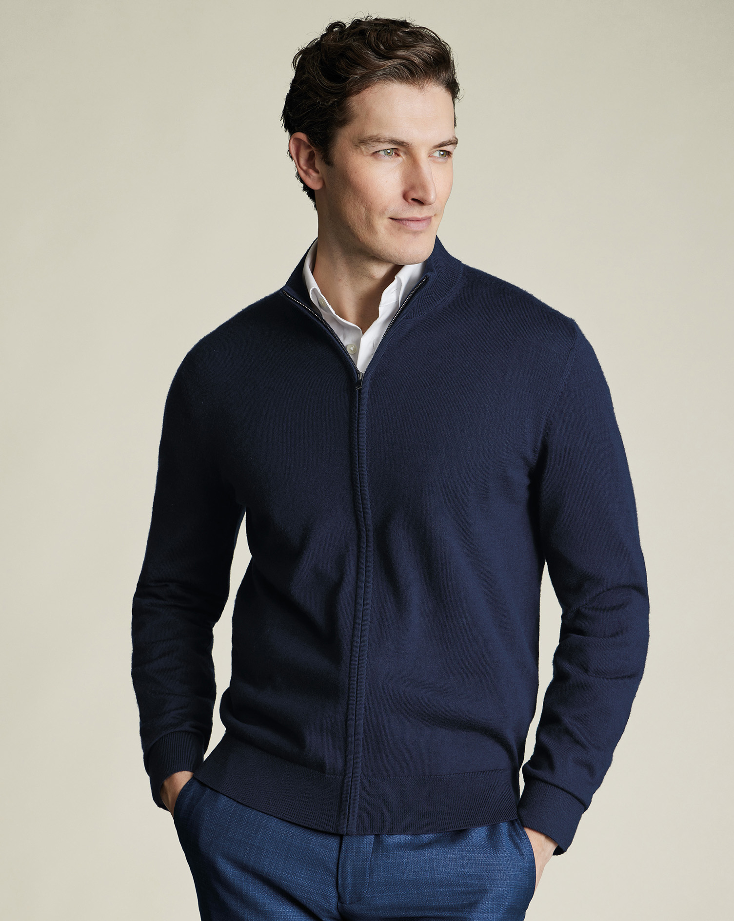 Charles Tyrwhitt Merino-Strickjacke mit Reißverschluss - Marineblau