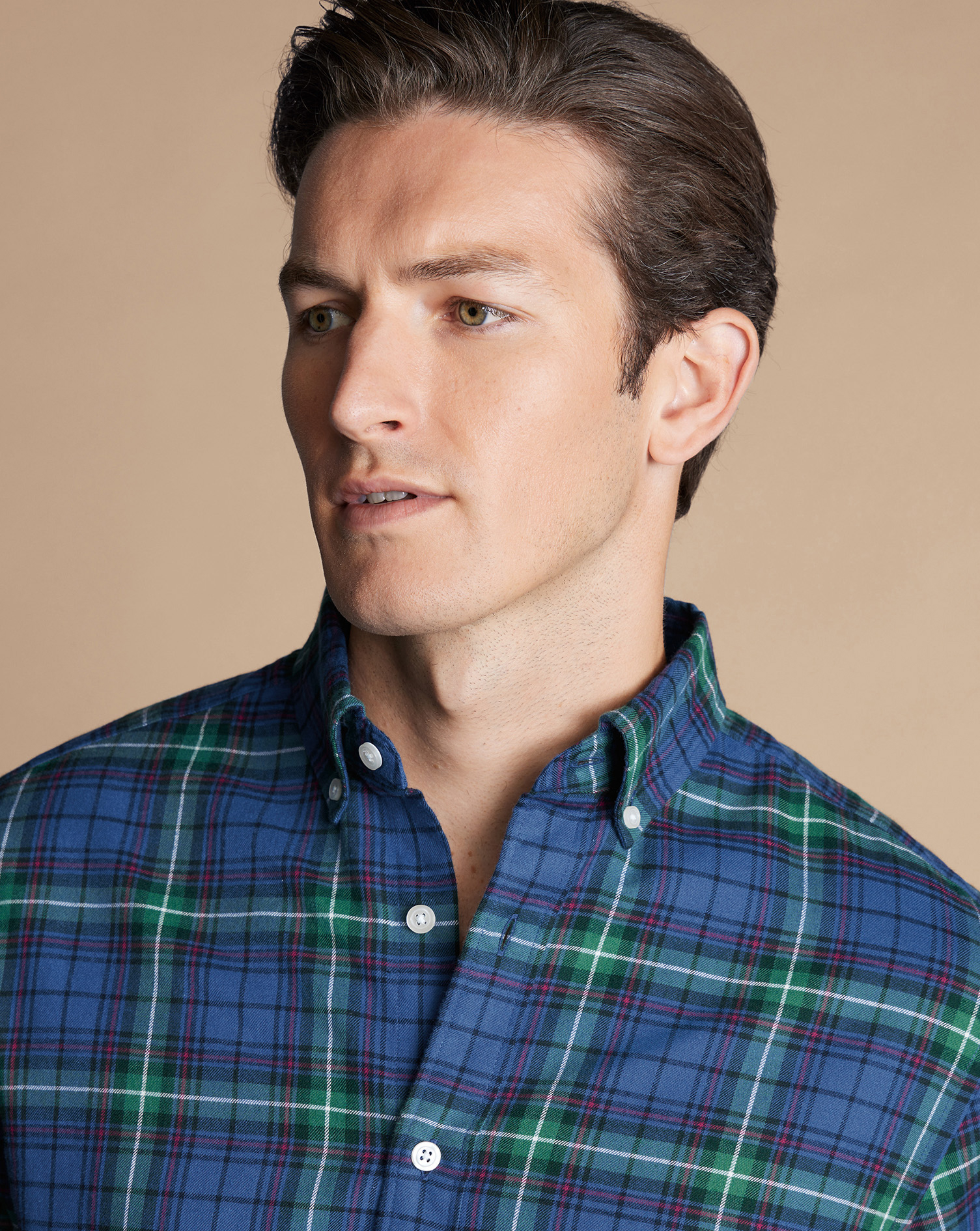 Brushed Flannel Multi Check Shirt - Green