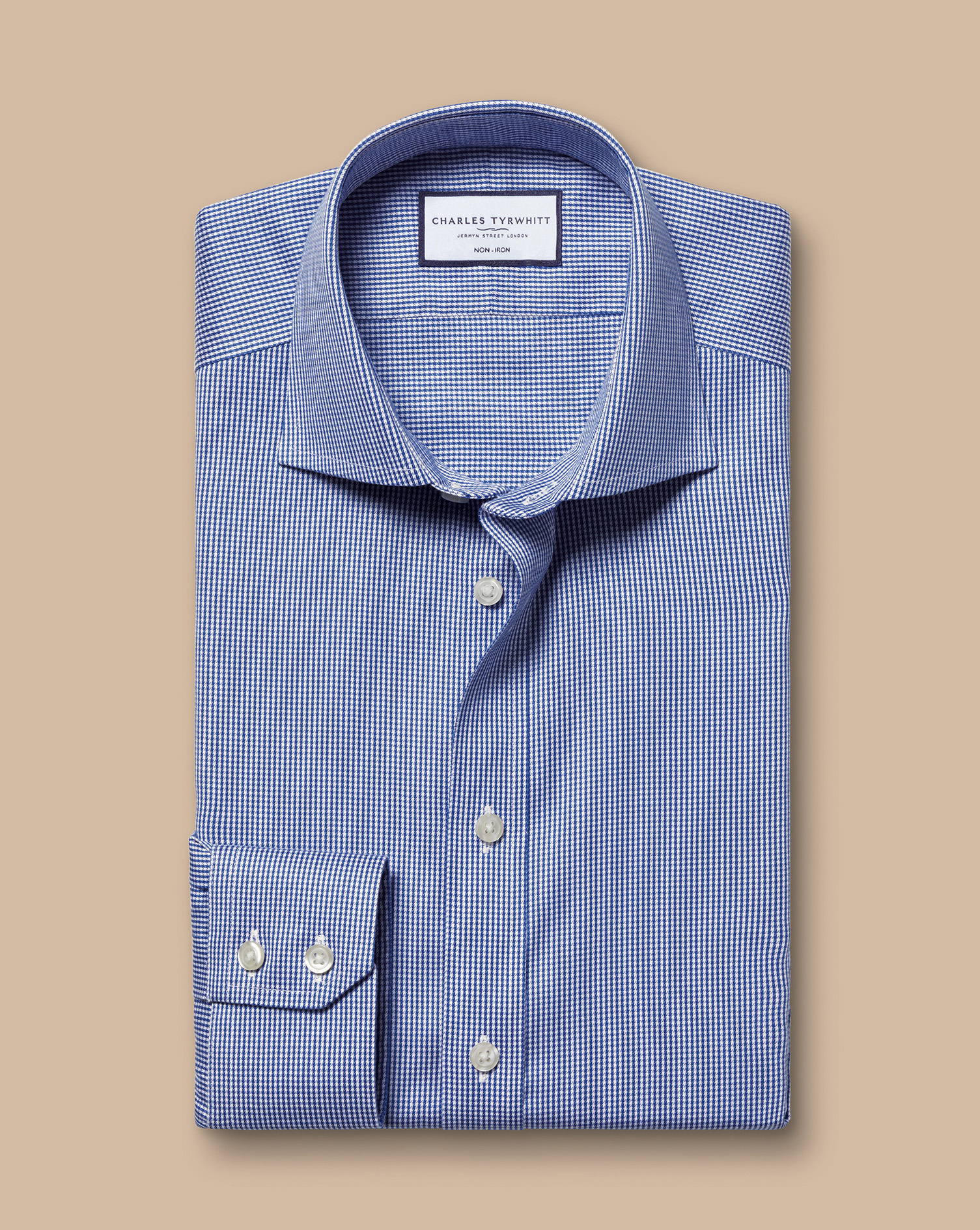 Cutaway Collar Non-Iron Puppytooth Shirt - Royal Blue