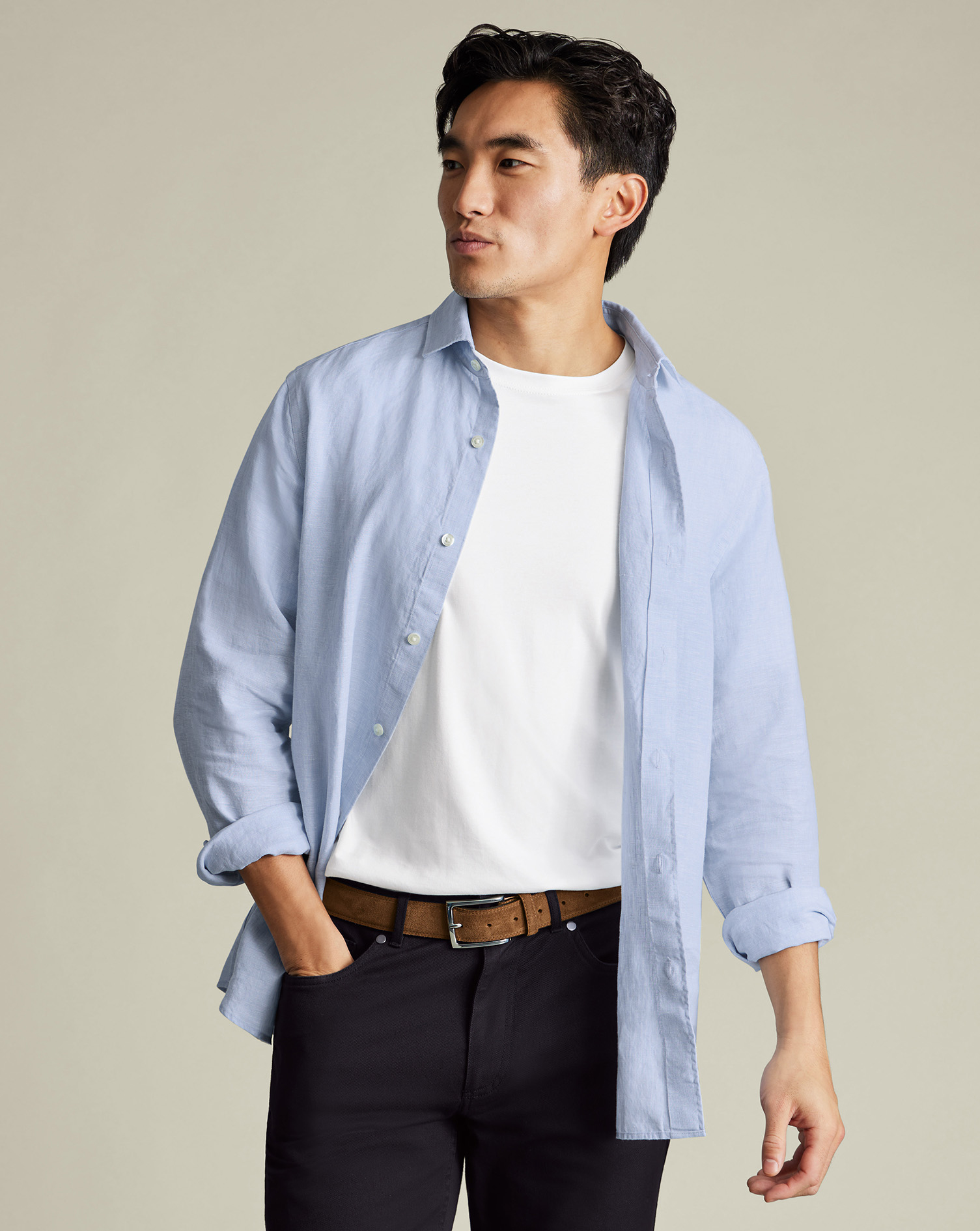 Cutaway Pure Linen Shirt - Sky Blue