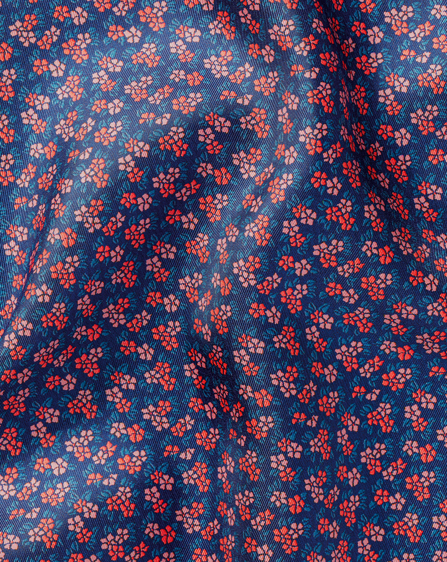 Floral Silk Pocket Square - French Blue and Coral