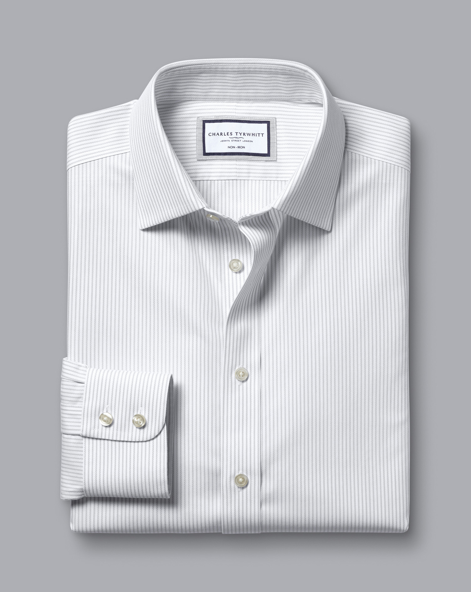 Non-Iron Royal Oxford Stripe Shirt - Silver Grey