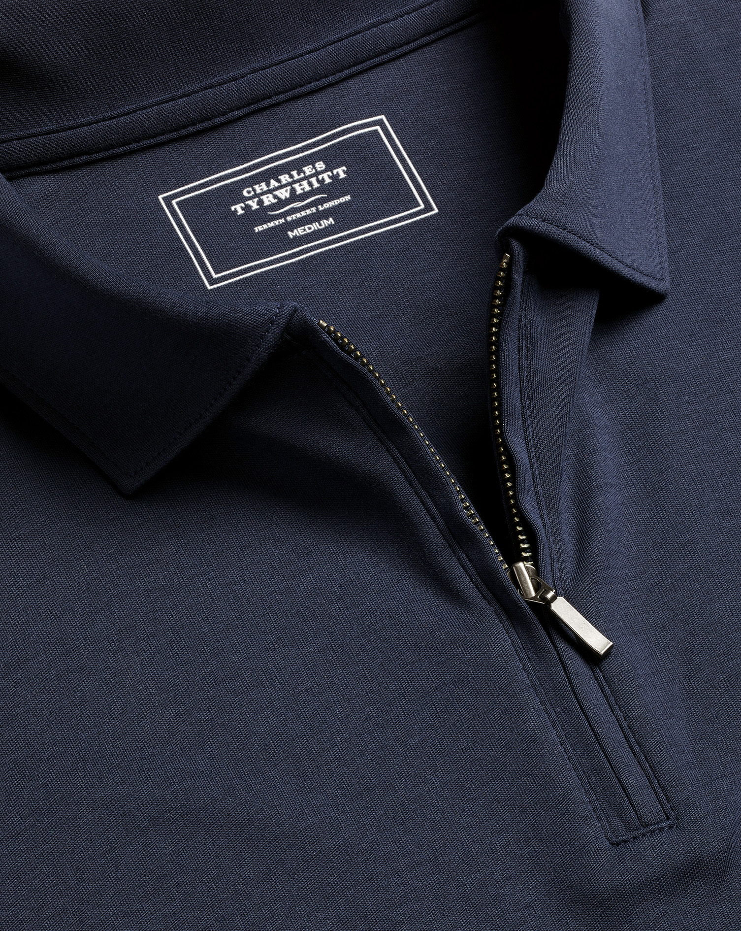 Zip-Neck Jersey Polo - Navy