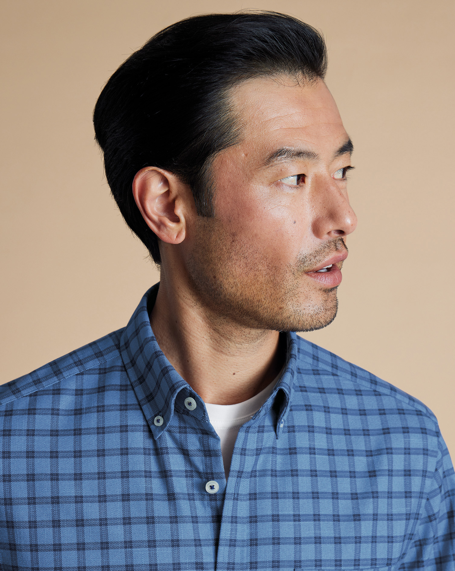 Button-Down Collar Non-Iron Twill Mid Check Shirt - Ocean Blue