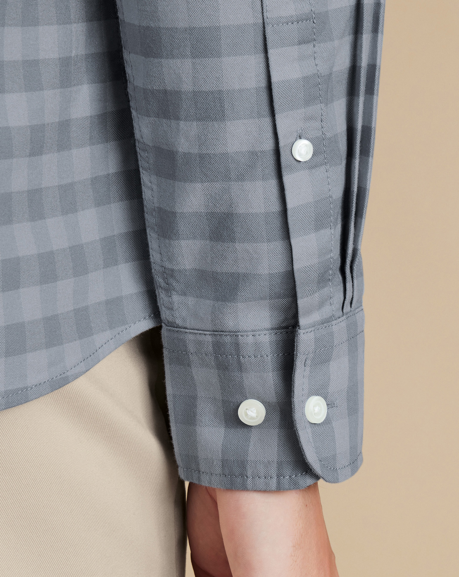 Button-Down Collar Stretch Washed Oxford Gingham Shirt - Flint Grey