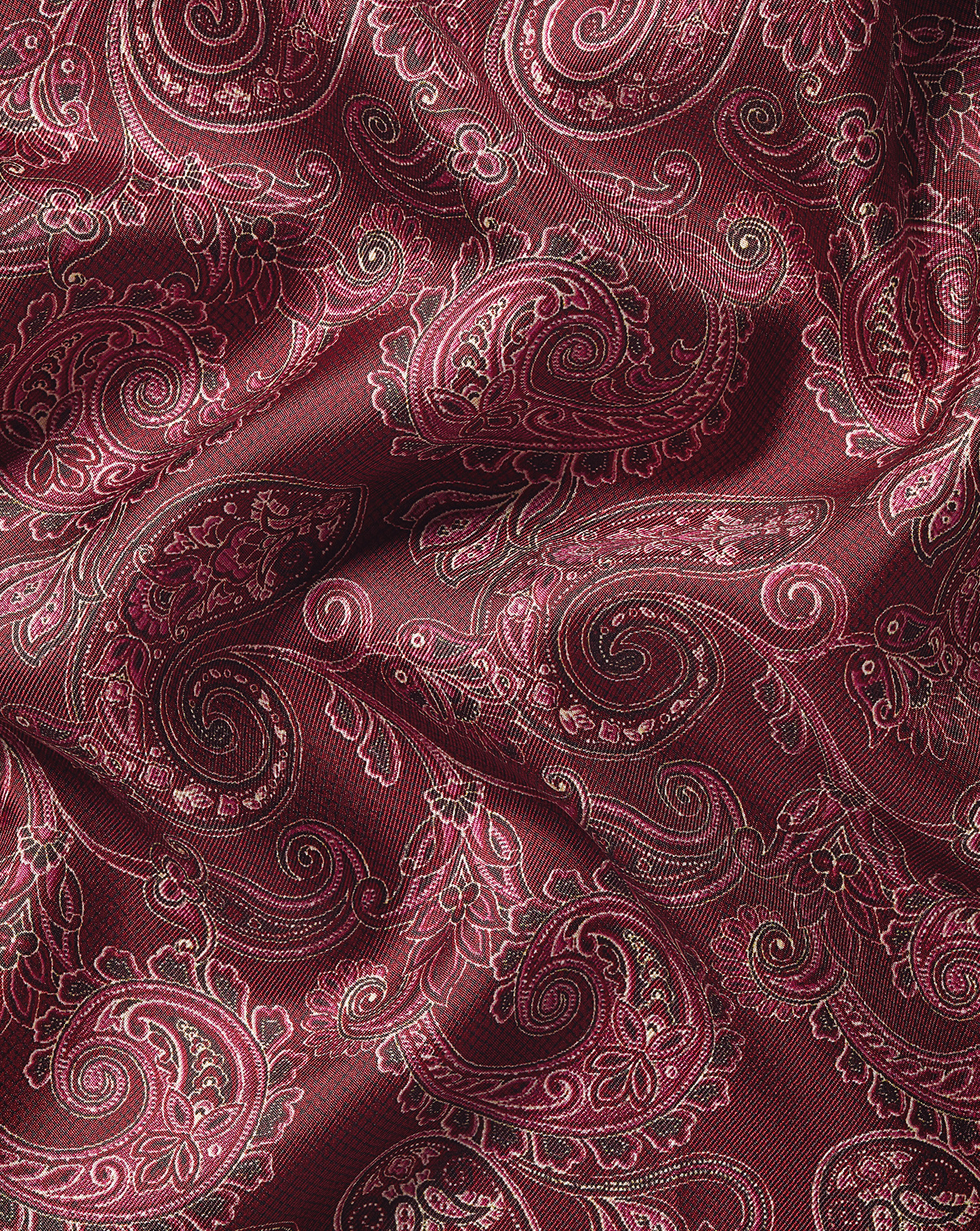 Paisley Print Silk Pocket Square - Dark Red