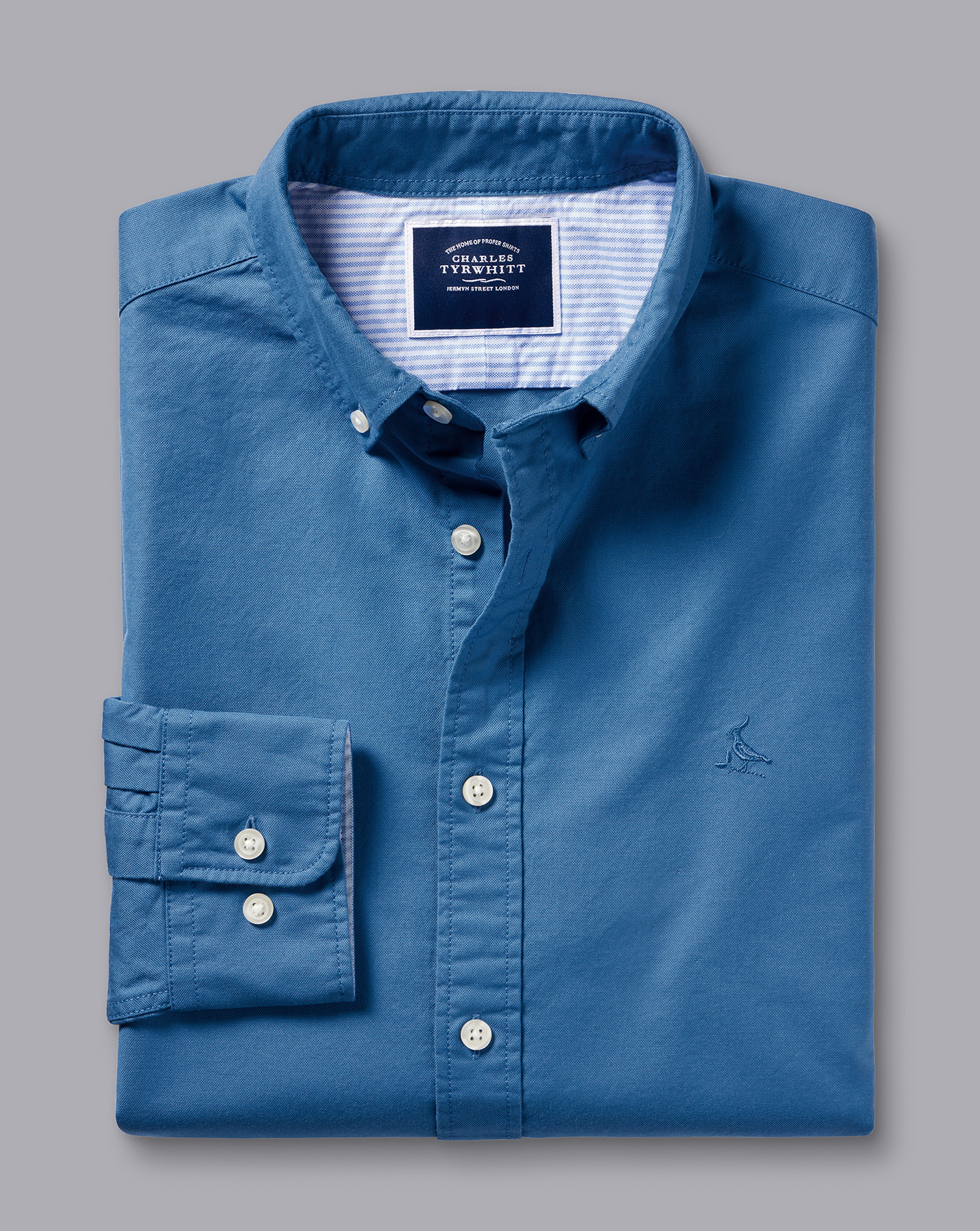 Button-Down Collar Washed Oxford Shirt  - Ocean Blue