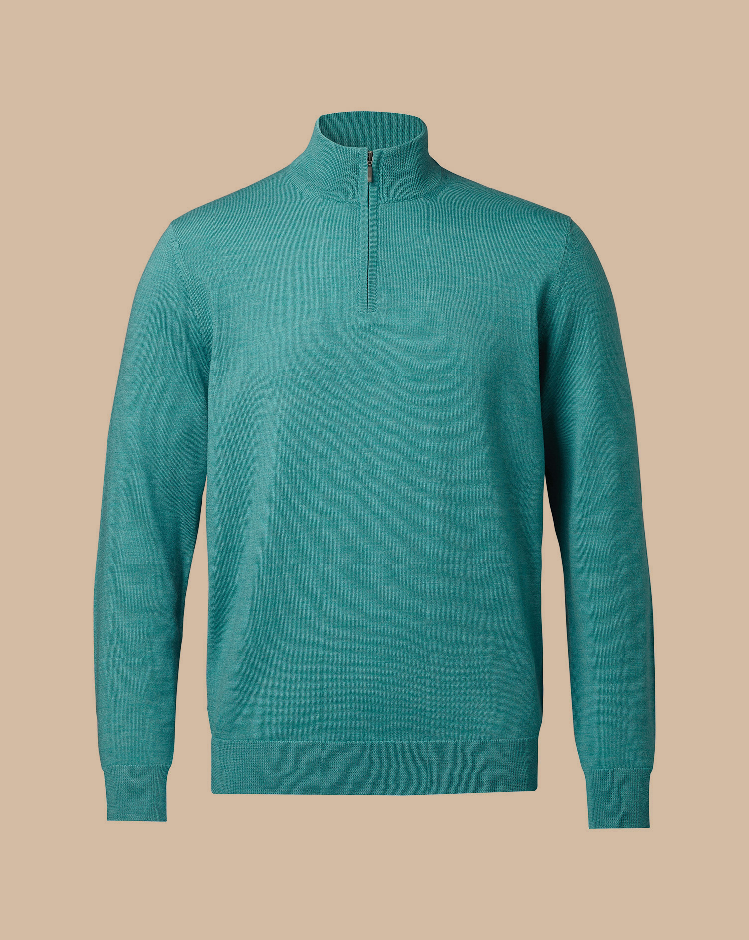 Merino Zip Neck Jumper  - Aqua Green